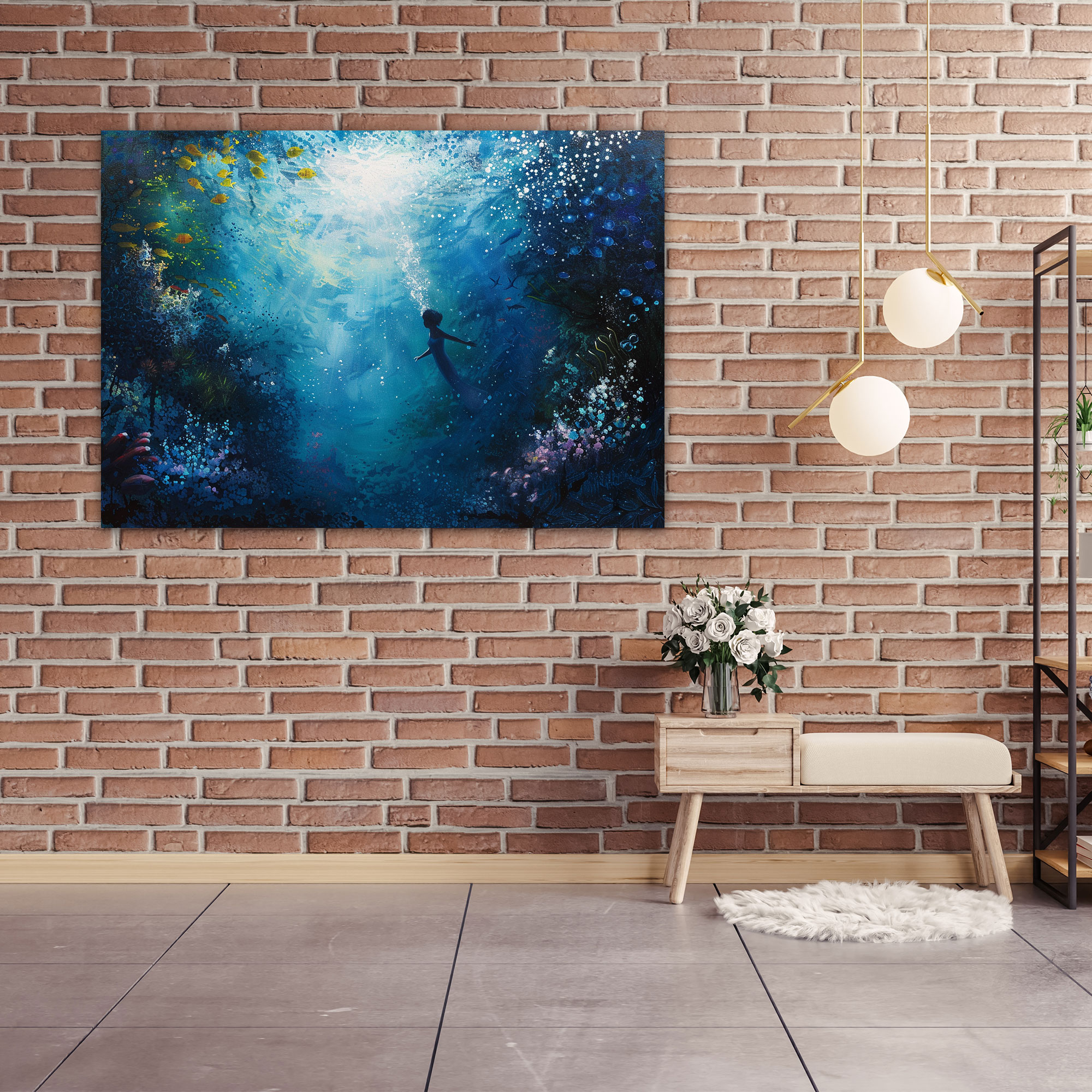 Pointillism Underwater Scene Canvas Print - Pointillism, Wall Decoration, Canvas Wall Art, Canvas