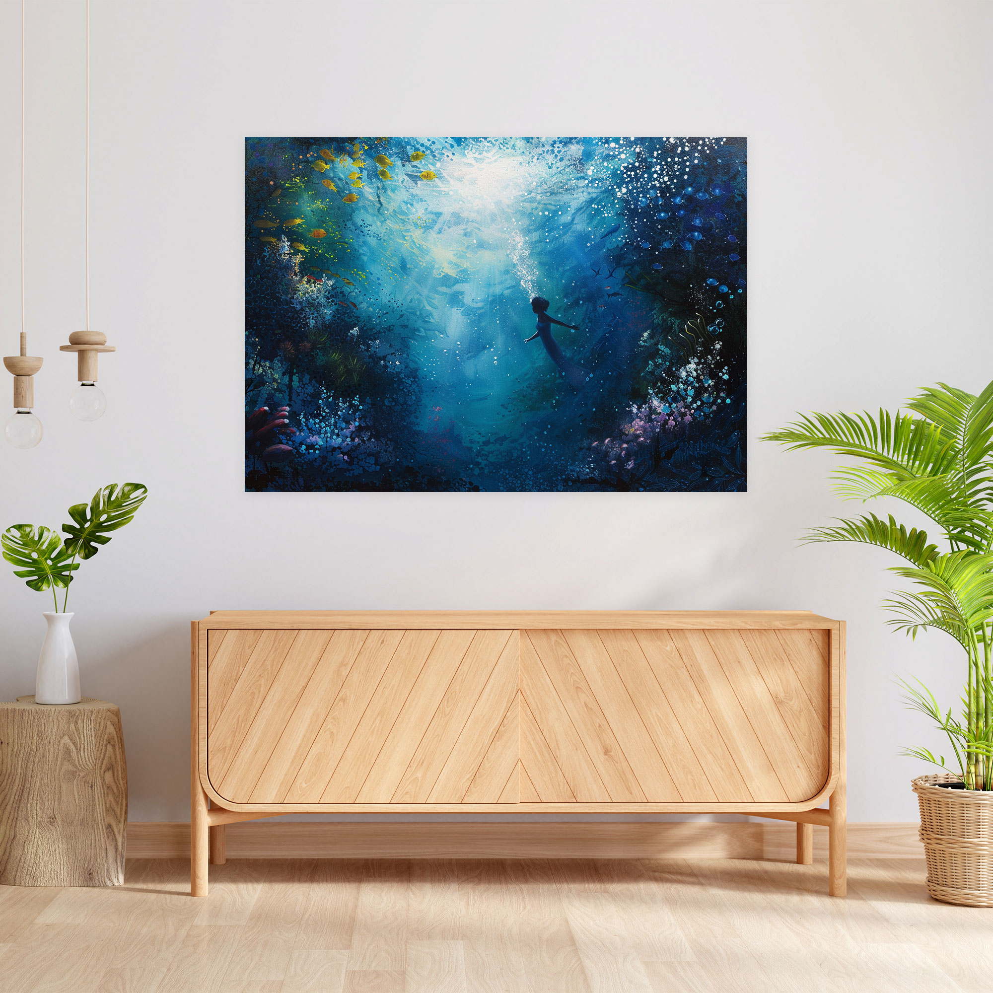 Pointillism Underwater Scene Canvas Print - Pointillism, Wall Decoration, Canvas Wall Art, Canvas