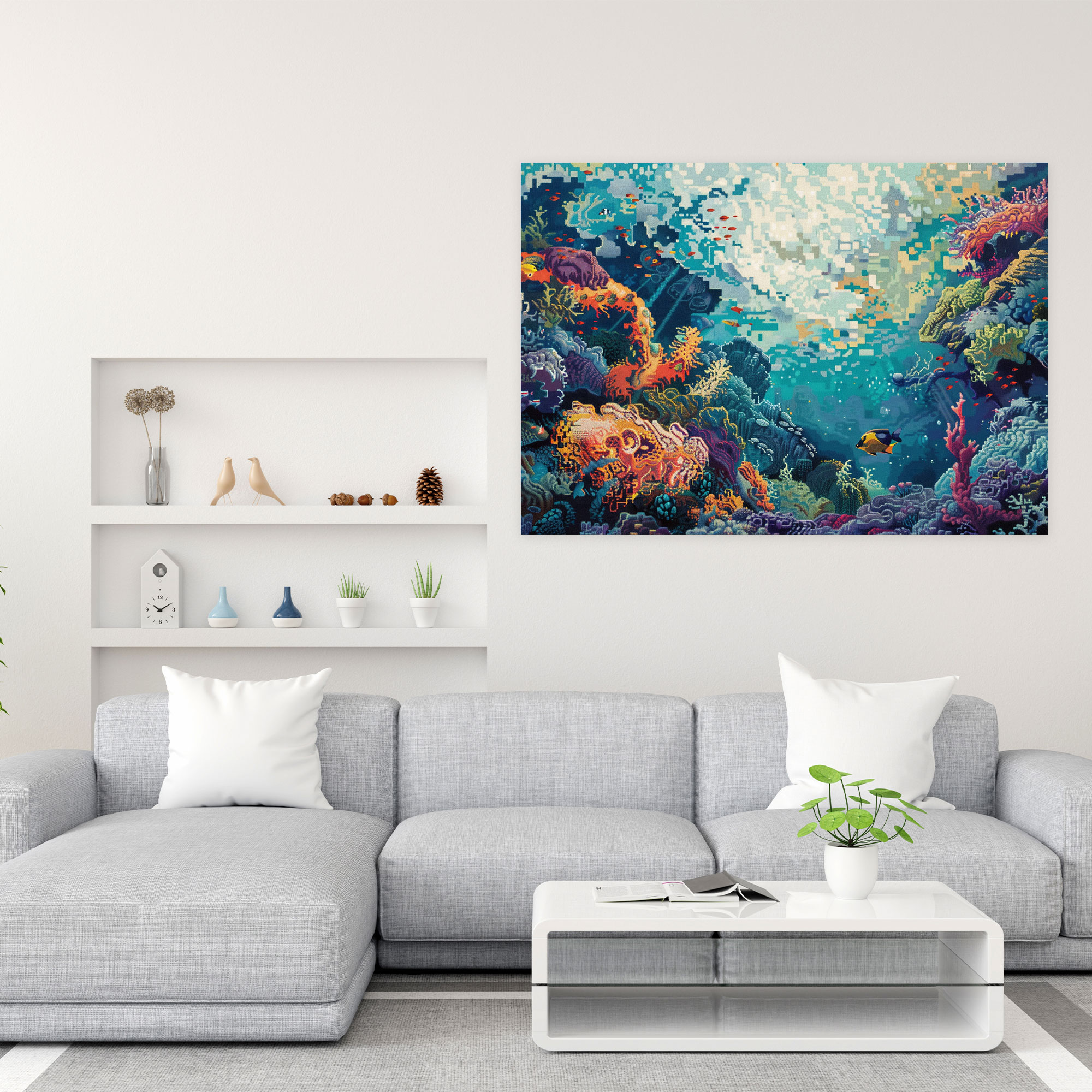 Underwater Pointillism Canvas Print - Pointillism, Wall Decoration, Canvas Wall Art, Canvas Print