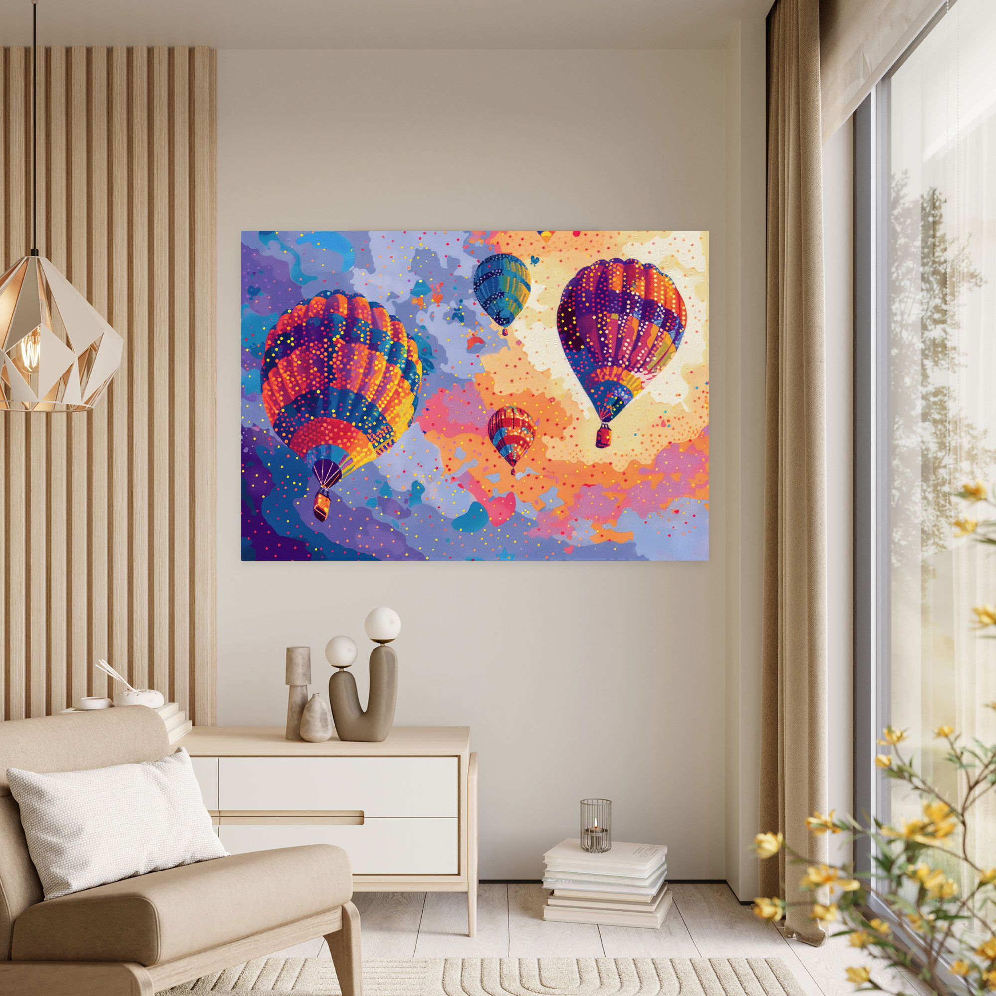 Hot Air Balloons Pointillism Canvas Print - Pointillism, Canvas, Canvas Wall Art, Wall Decoration