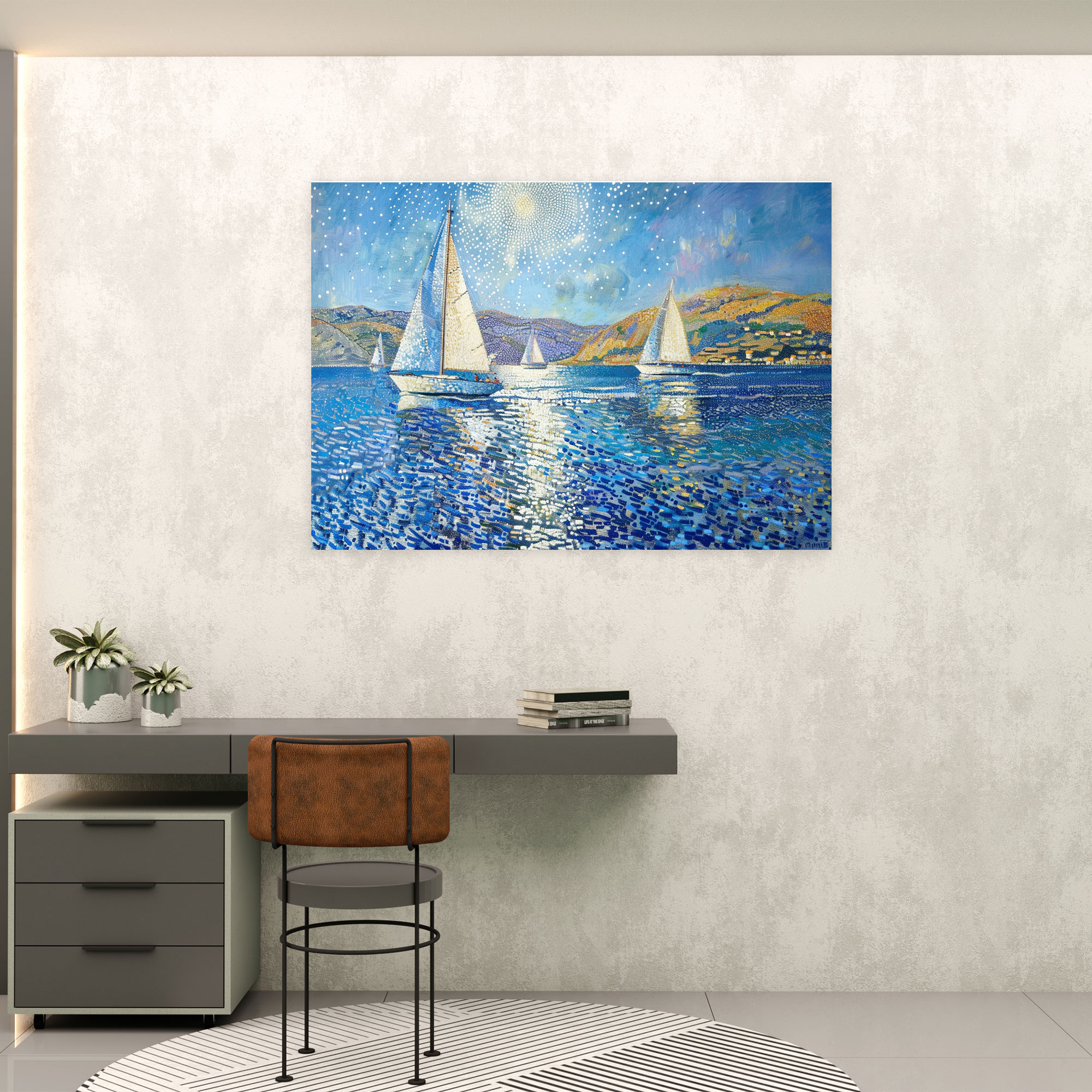 Pointillism Seascape Wall Art - Pointillism, Seascape, Canvas Print, Pointillism