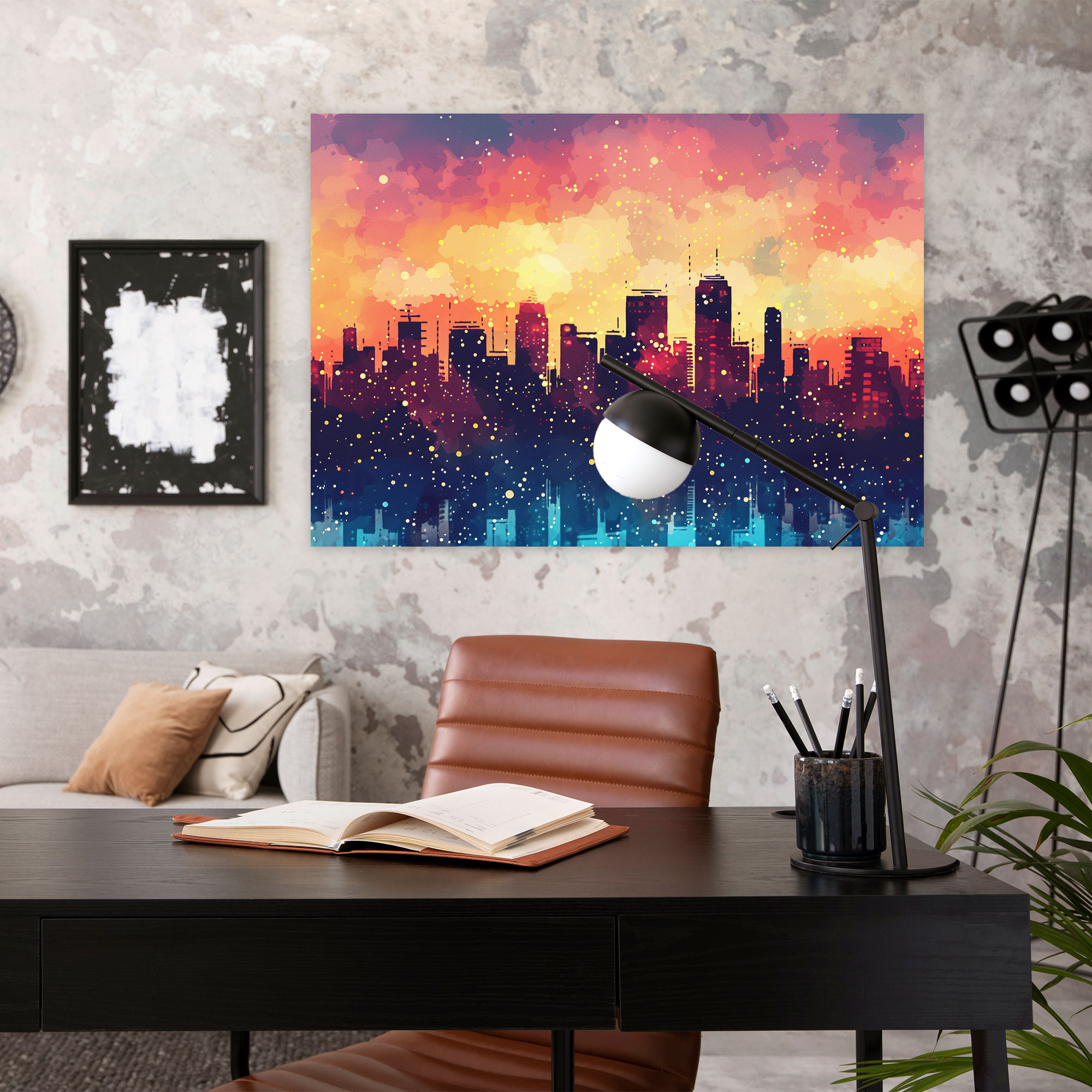 Pointillism Cityscape Canvas Print - Pointillism, Home Decoration, Canvas, Abstract