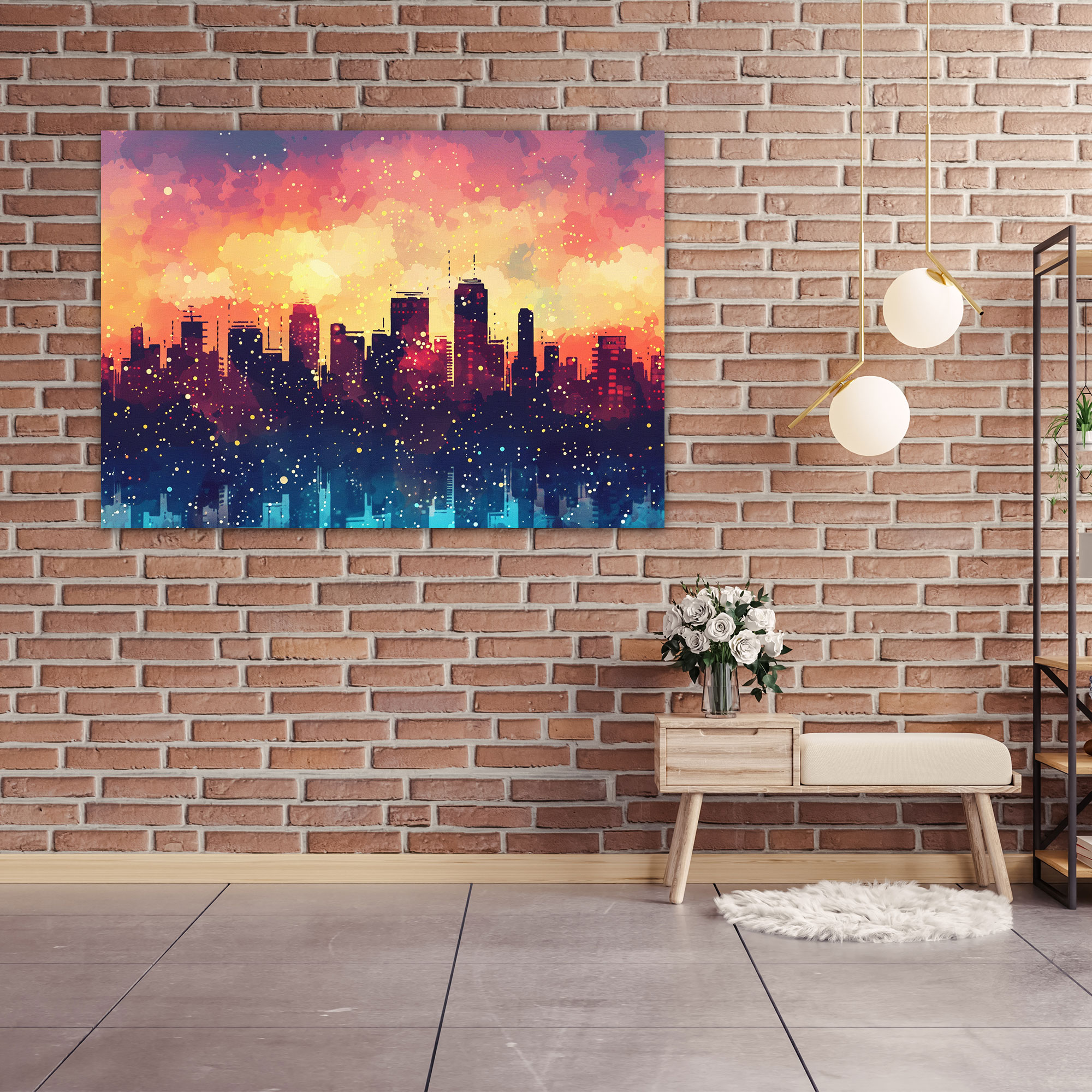 Pointillism Cityscape Canvas Print - Pointillism, Home Decoration, Canvas, Abstract