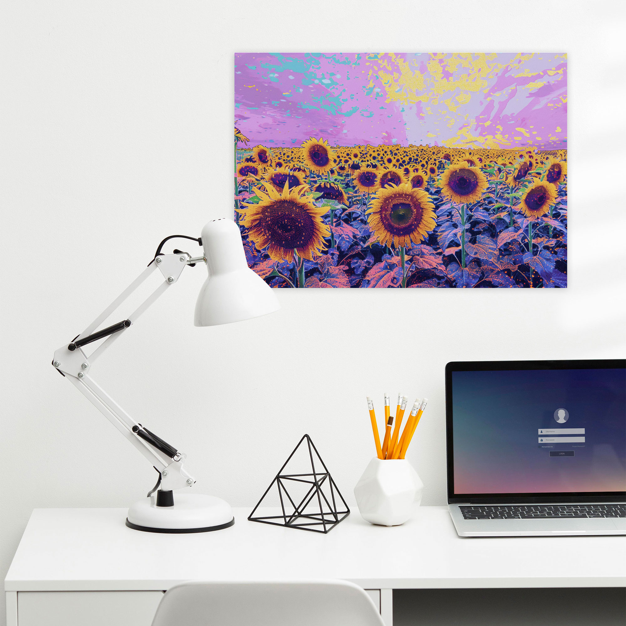 Pointillism Sunflower Field Wall Art - Pointillism, Sunflower Field, Home Decoration, Wall Art