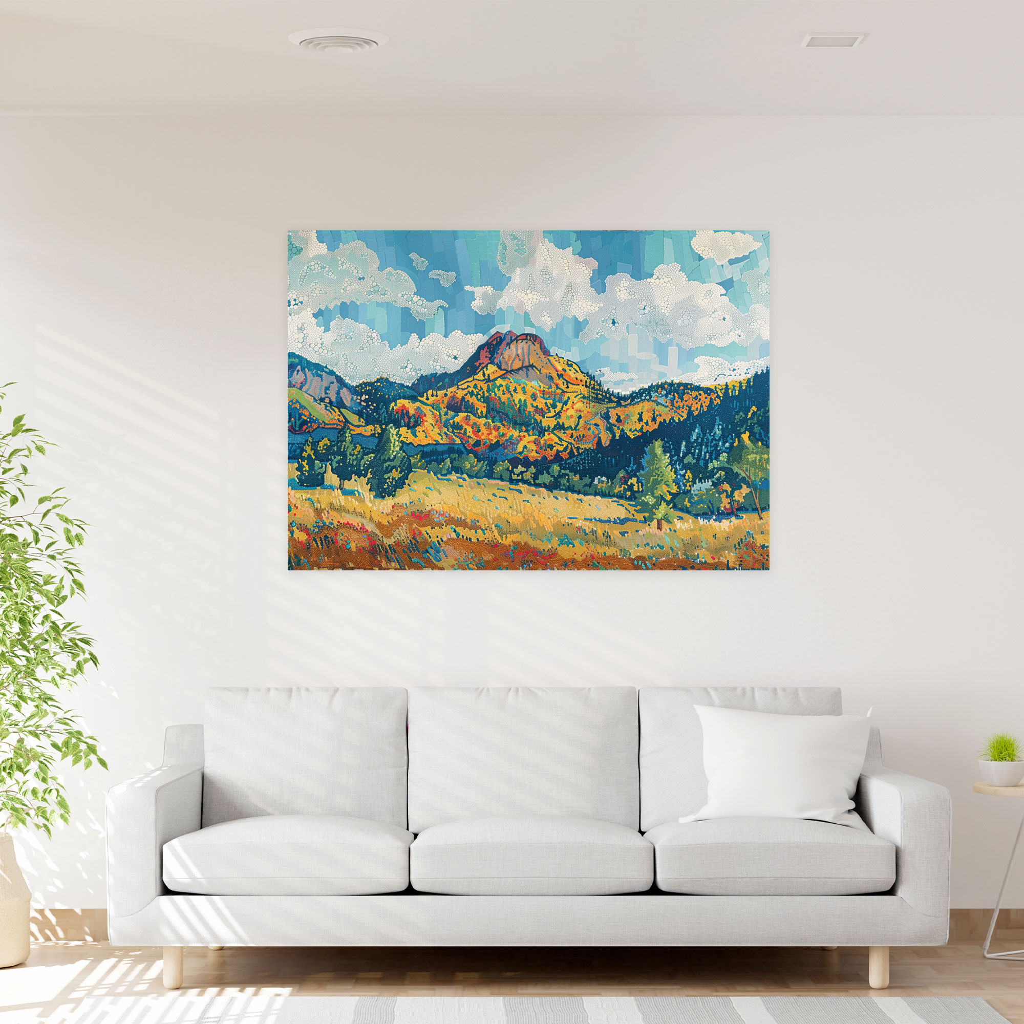 Pointillism Mountain Landscape Wall Art - Pointillism, Outdoors, Canvas, Wall Decoration