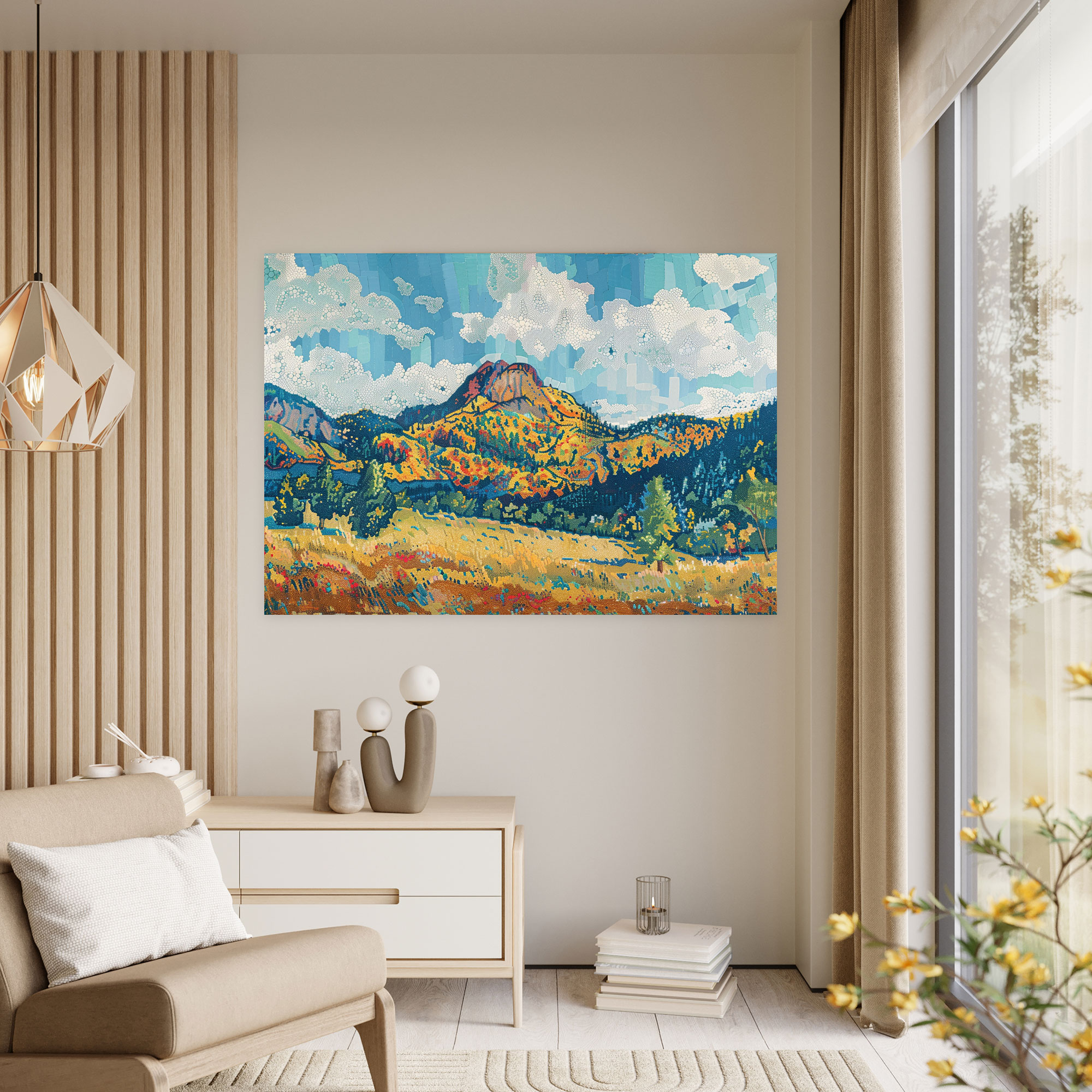 Pointillism Mountain Landscape Wall Art - Pointillism, Outdoors, Canvas, Wall Decoration