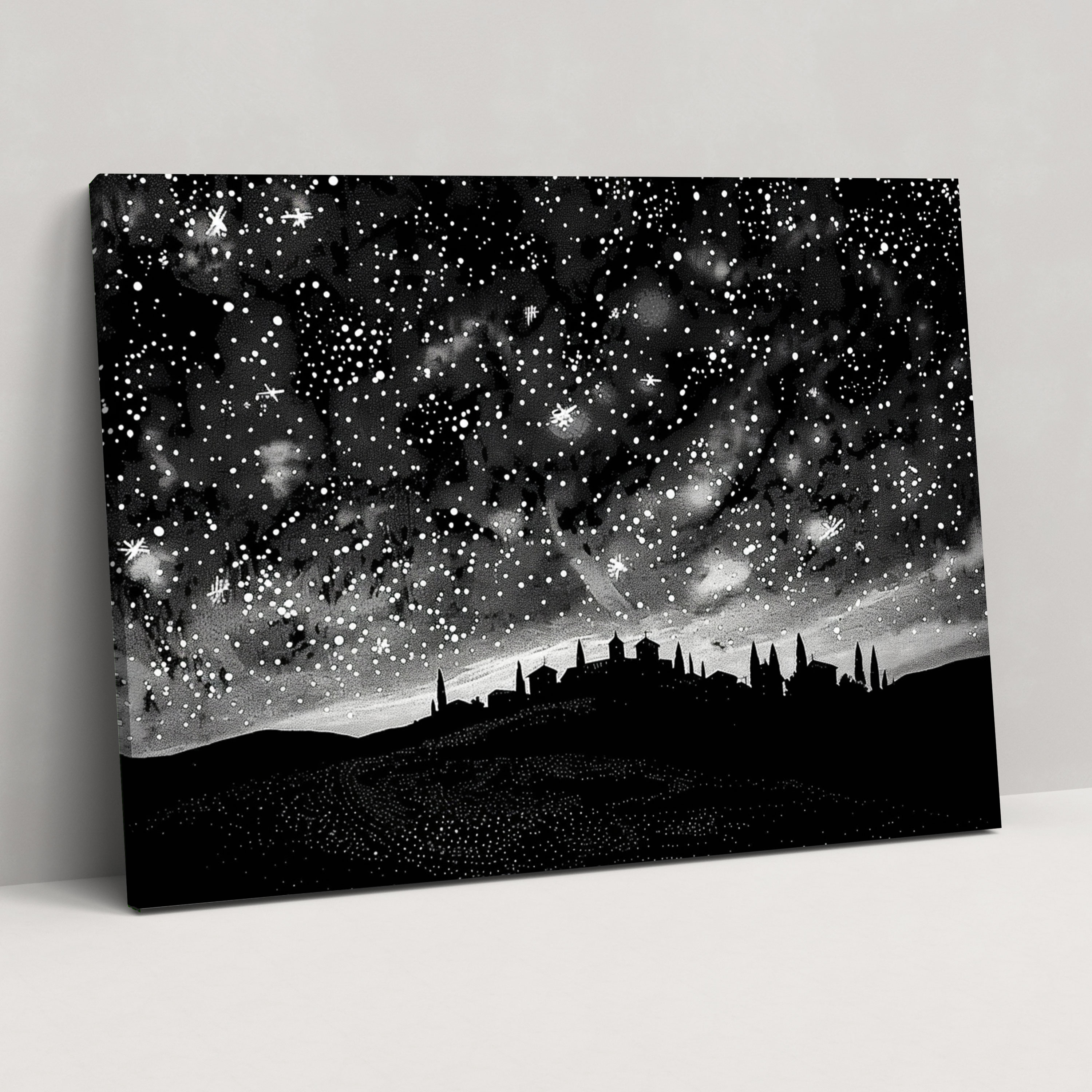 Pointillism Starry Night Canvas Print - Pointillism, Pointillism, Celestial Beauty, Home Decoration