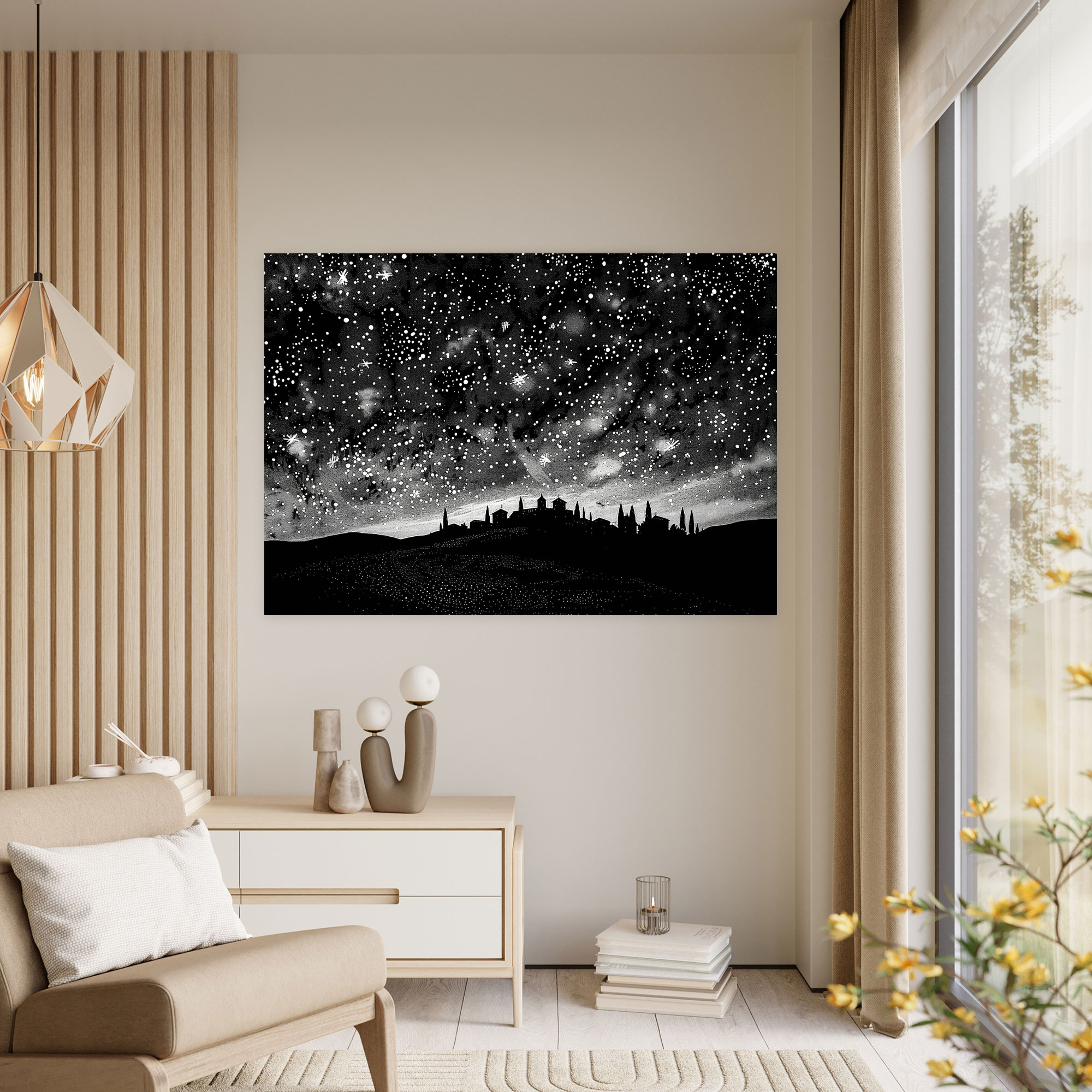 Pointillism Starry Night Canvas Print - Pointillism, Pointillism, Celestial Beauty, Home Decoration