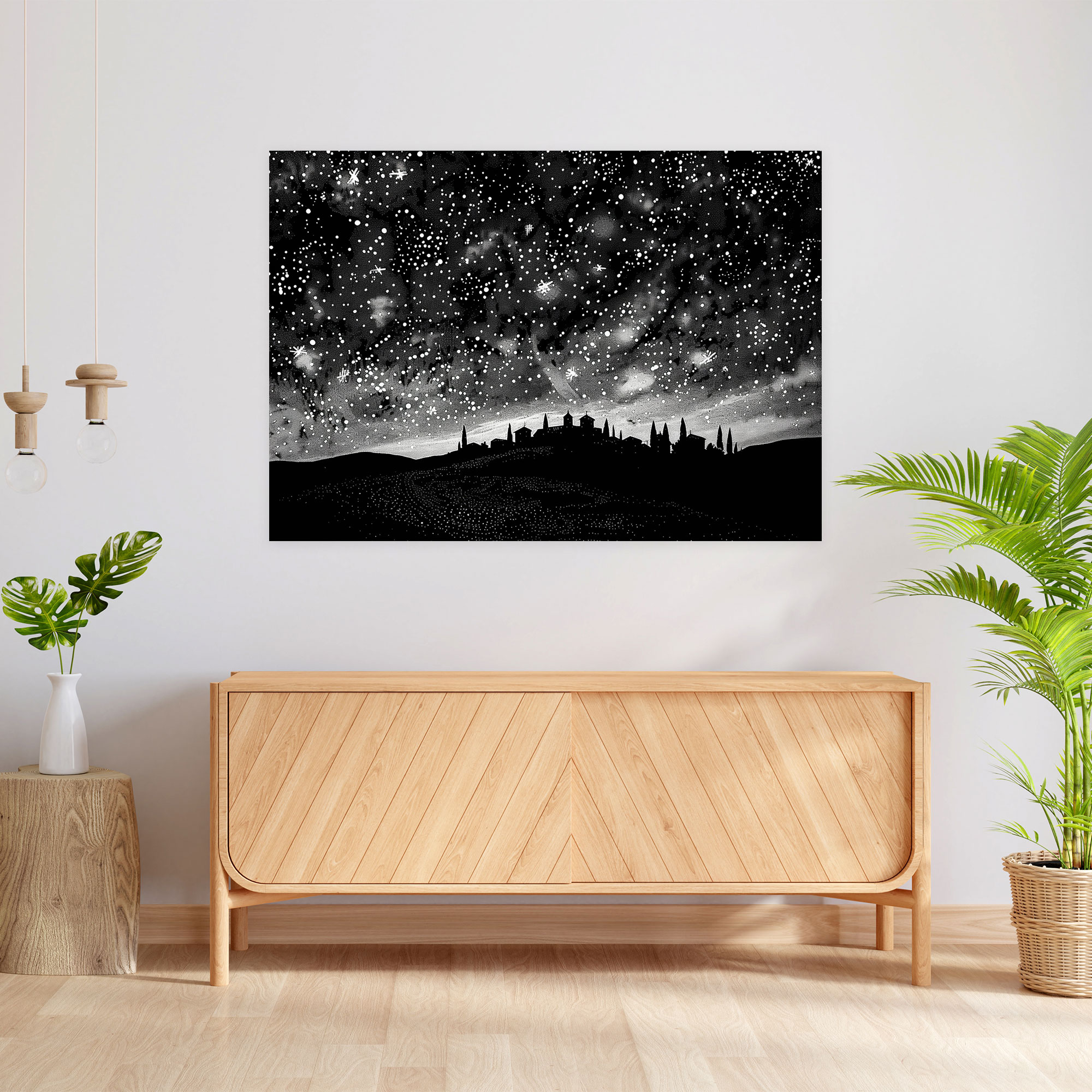 Pointillism Starry Night Canvas Print - Pointillism, Pointillism, Celestial Beauty, Home Decoration