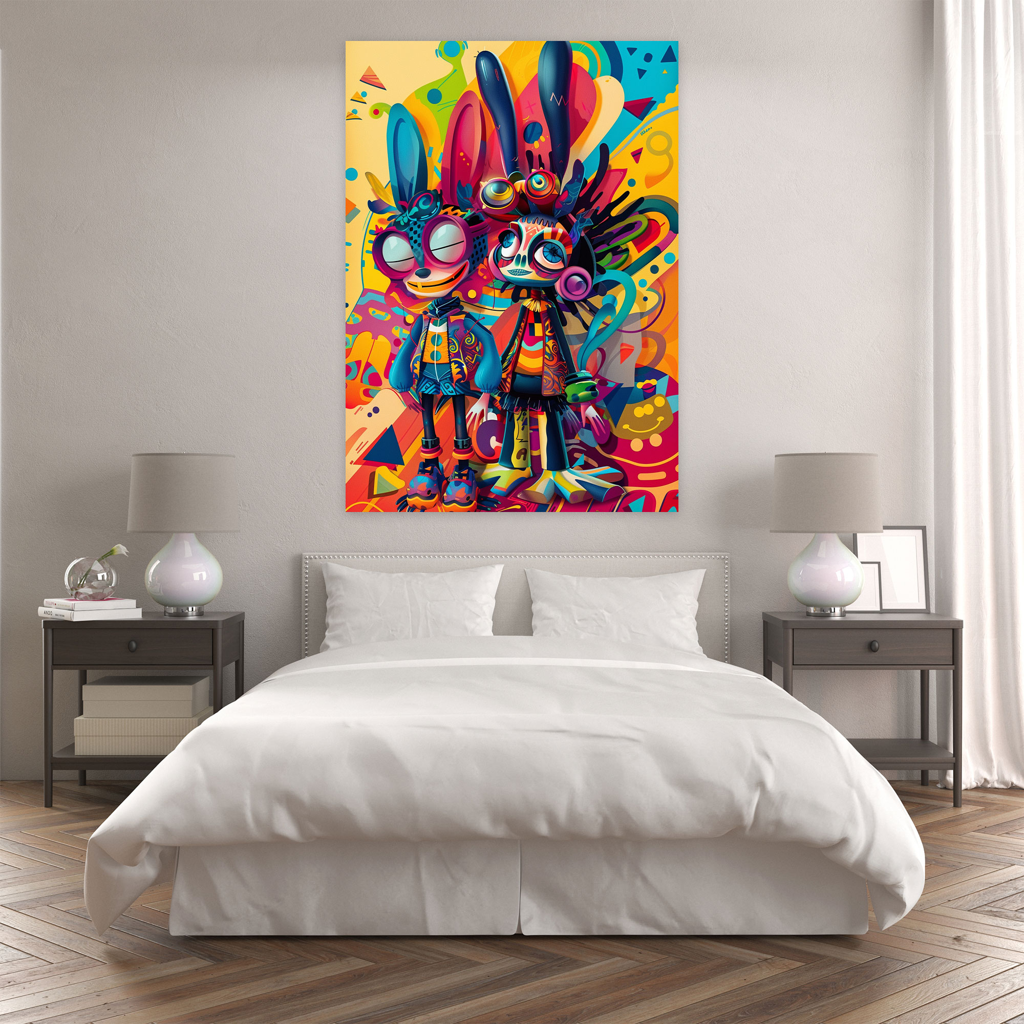 Popart Style Canvas Wall Art: Whimsical Cartoon Characters - Popart, Home Decoration, Cartoon Characters, Vibrant Hues