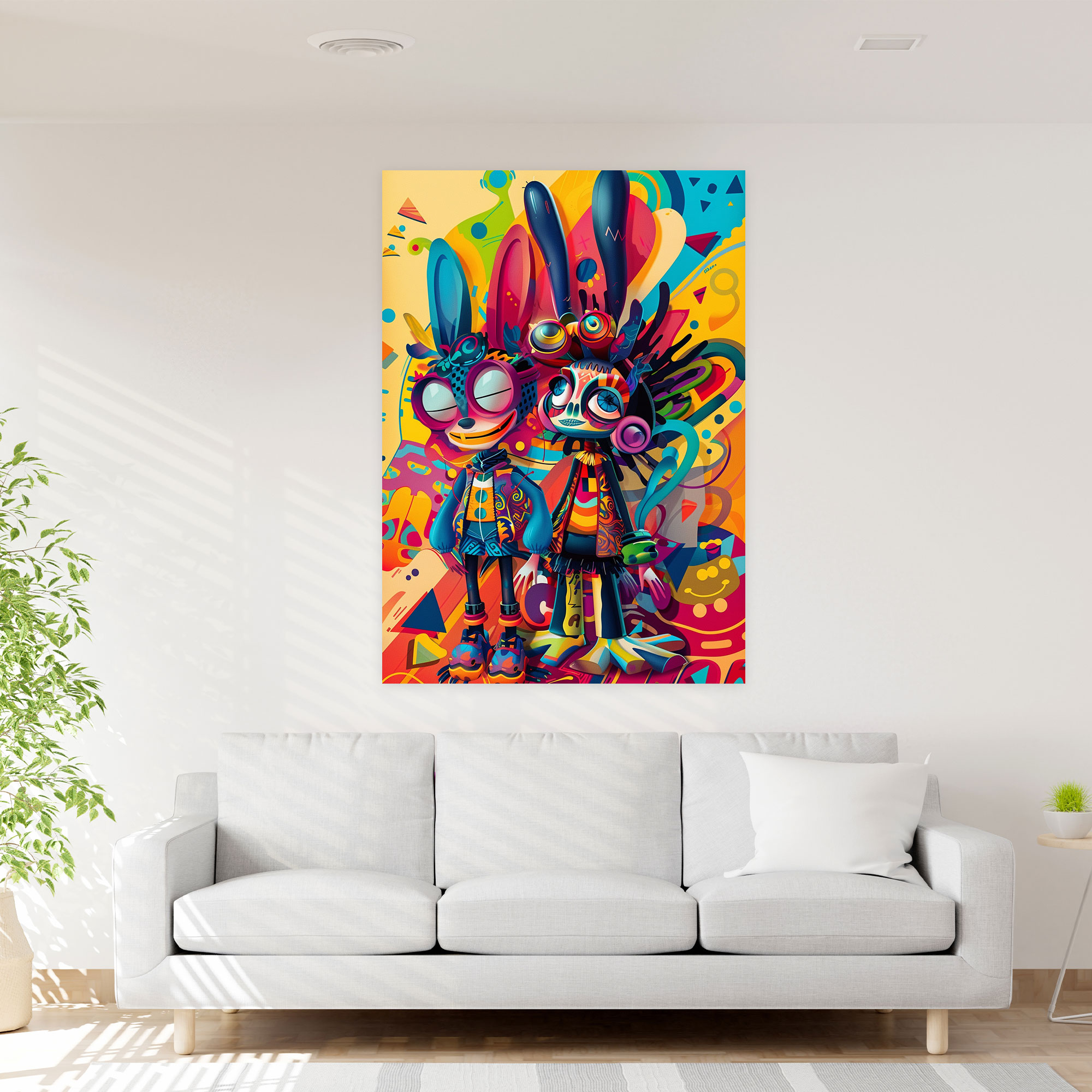 Popart Style Canvas Wall Art: Whimsical Cartoon Characters - Popart, Home Decoration, Cartoon Characters, Vibrant Hues