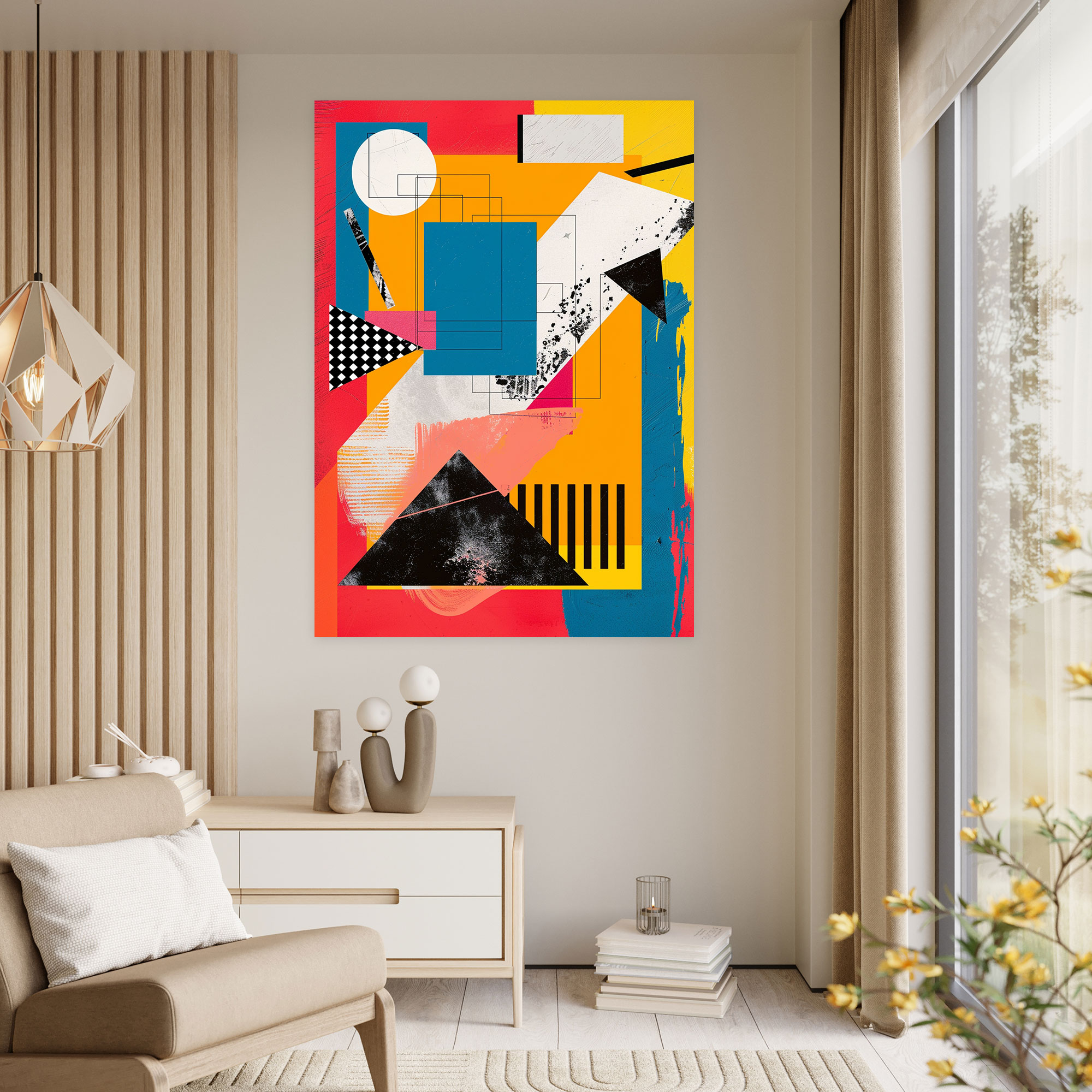 Popart Style Geometric Shapes Wall Art: Abstract Canvas Print - Popart, Wall Art, Bold Color Blocking, Home Decoration