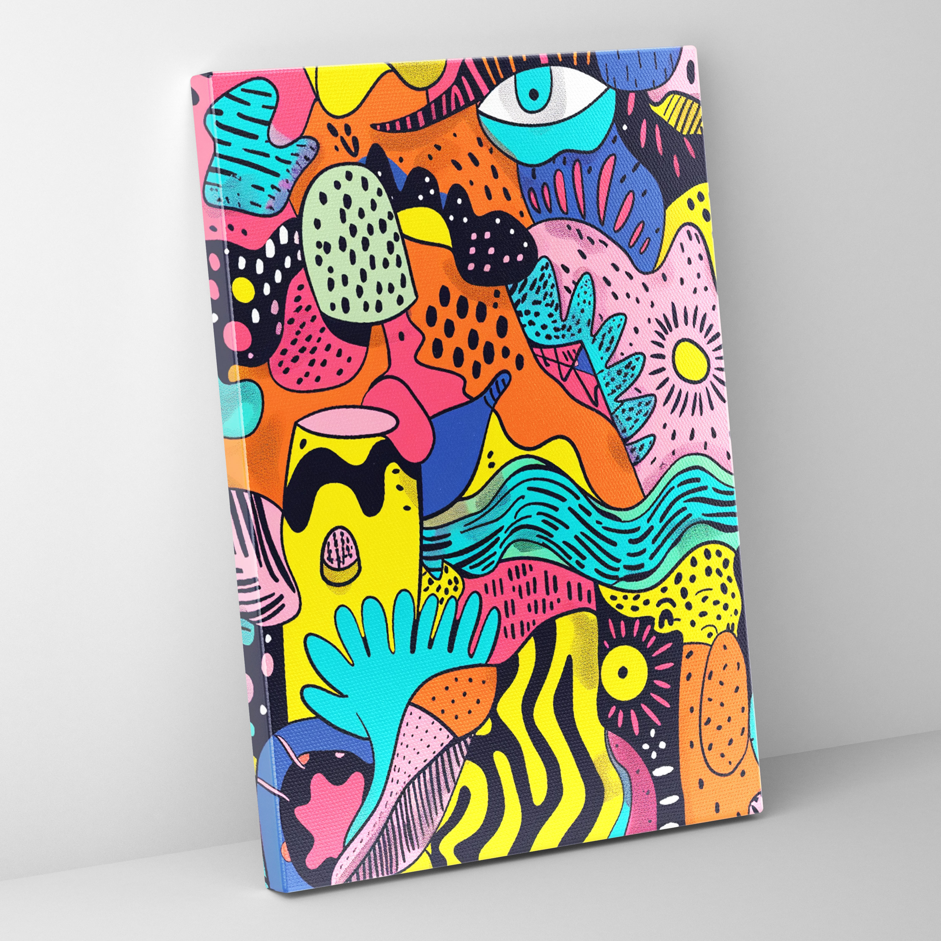 Popart Style Playful Doodles Canvas Wall Art: Whimsical Illustrations - Popart, Whimsical Illustrations, Canvas Wall Art, Bright Colors