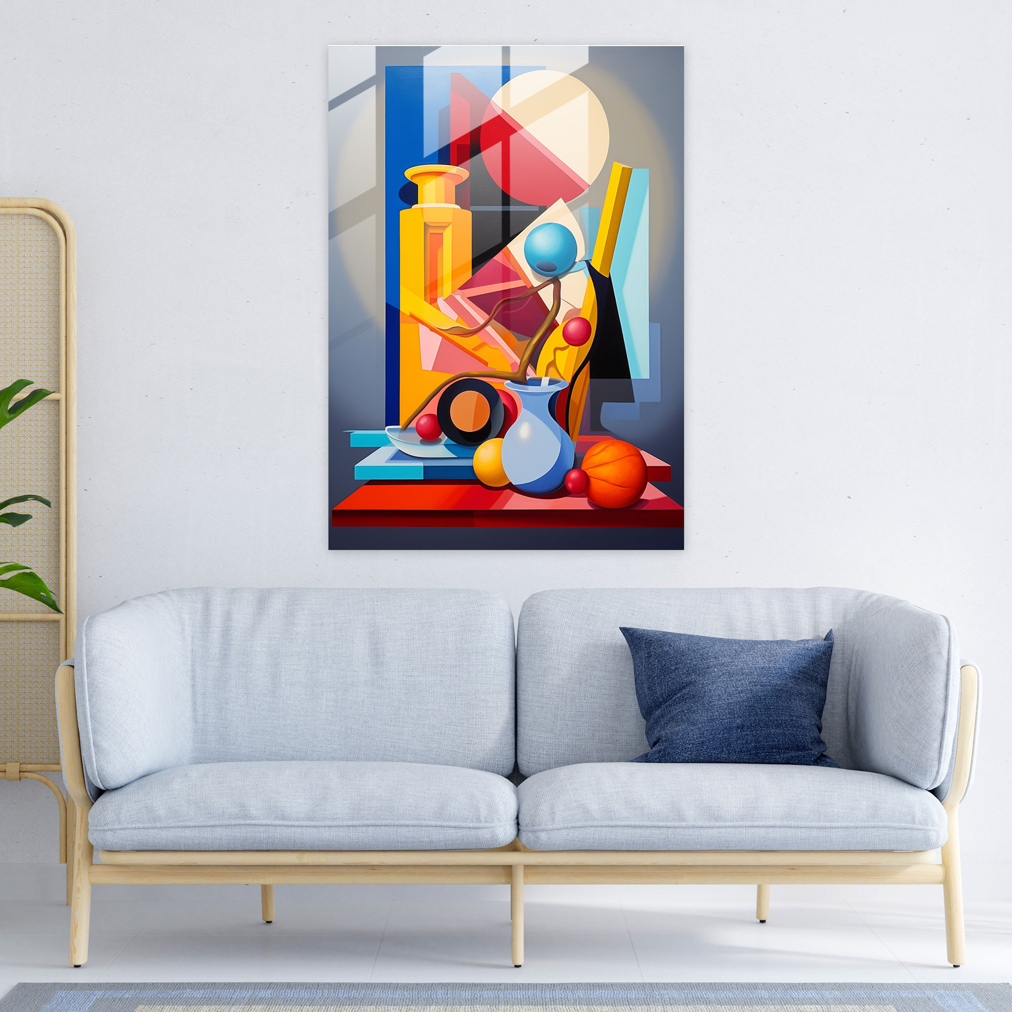 Pablo Picasso Abstract Still Life Glass Print - Pablo Picasso, Vivid Colors, Glass Art, Geometric Shapes
