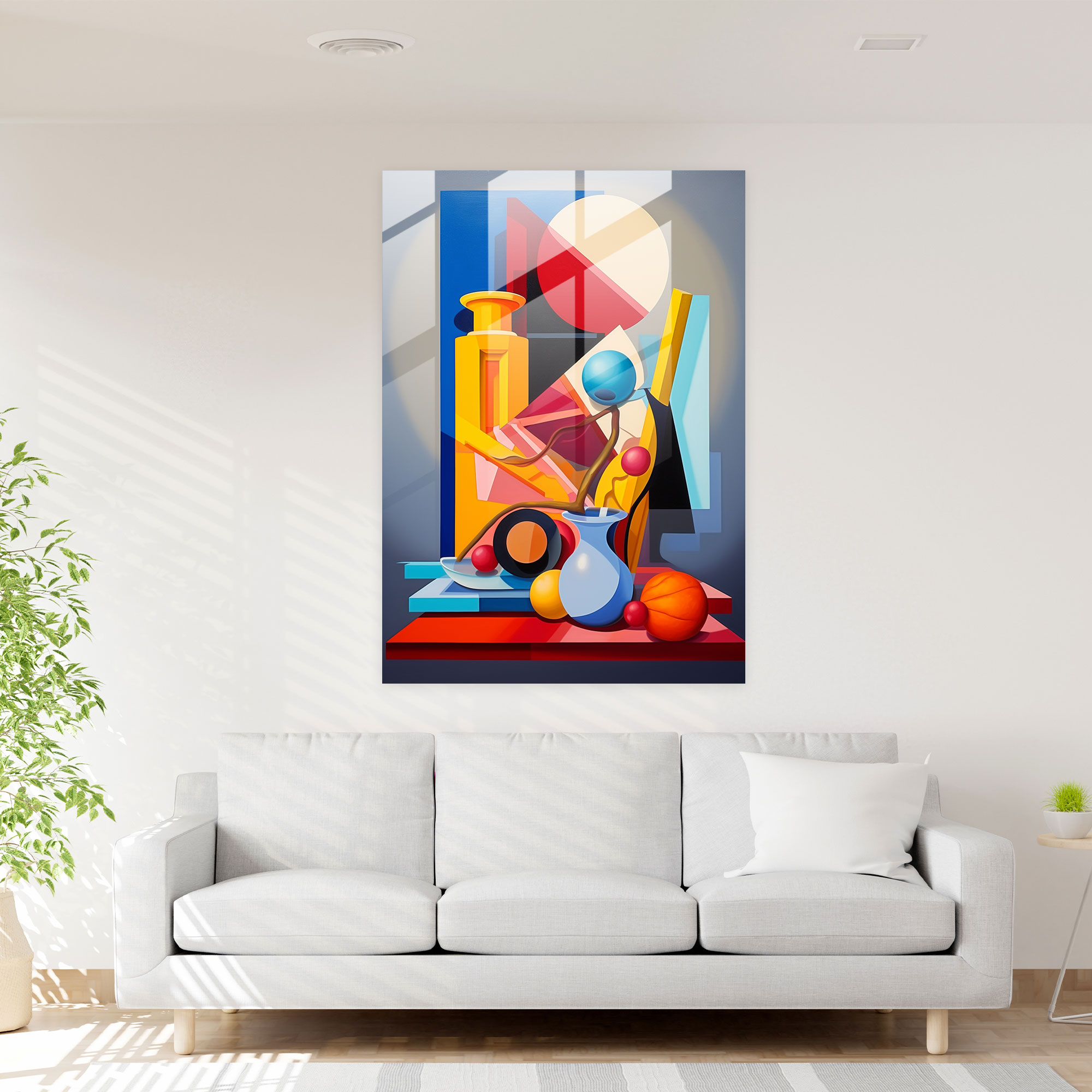 Pablo Picasso Abstract Still Life Glass Print - Pablo Picasso, Vivid Colors, Glass Art, Geometric Shapes