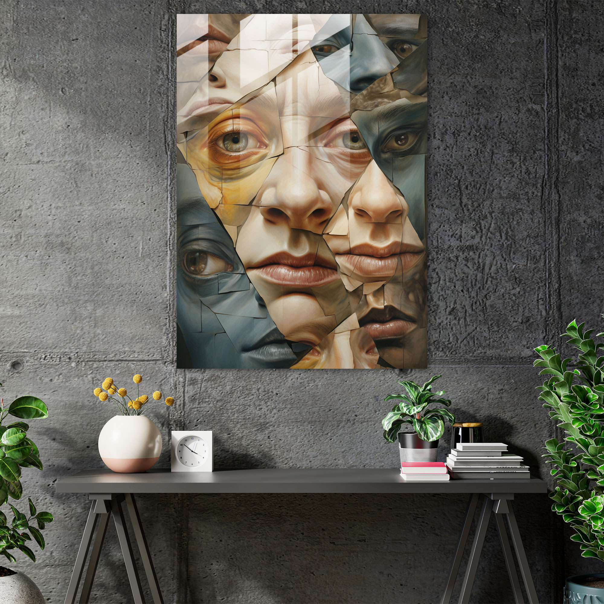 Pablo Picasso Faces In Perspectives Glass Print - Pablo Picasso, Collage, Modern Art, Wall Decoration