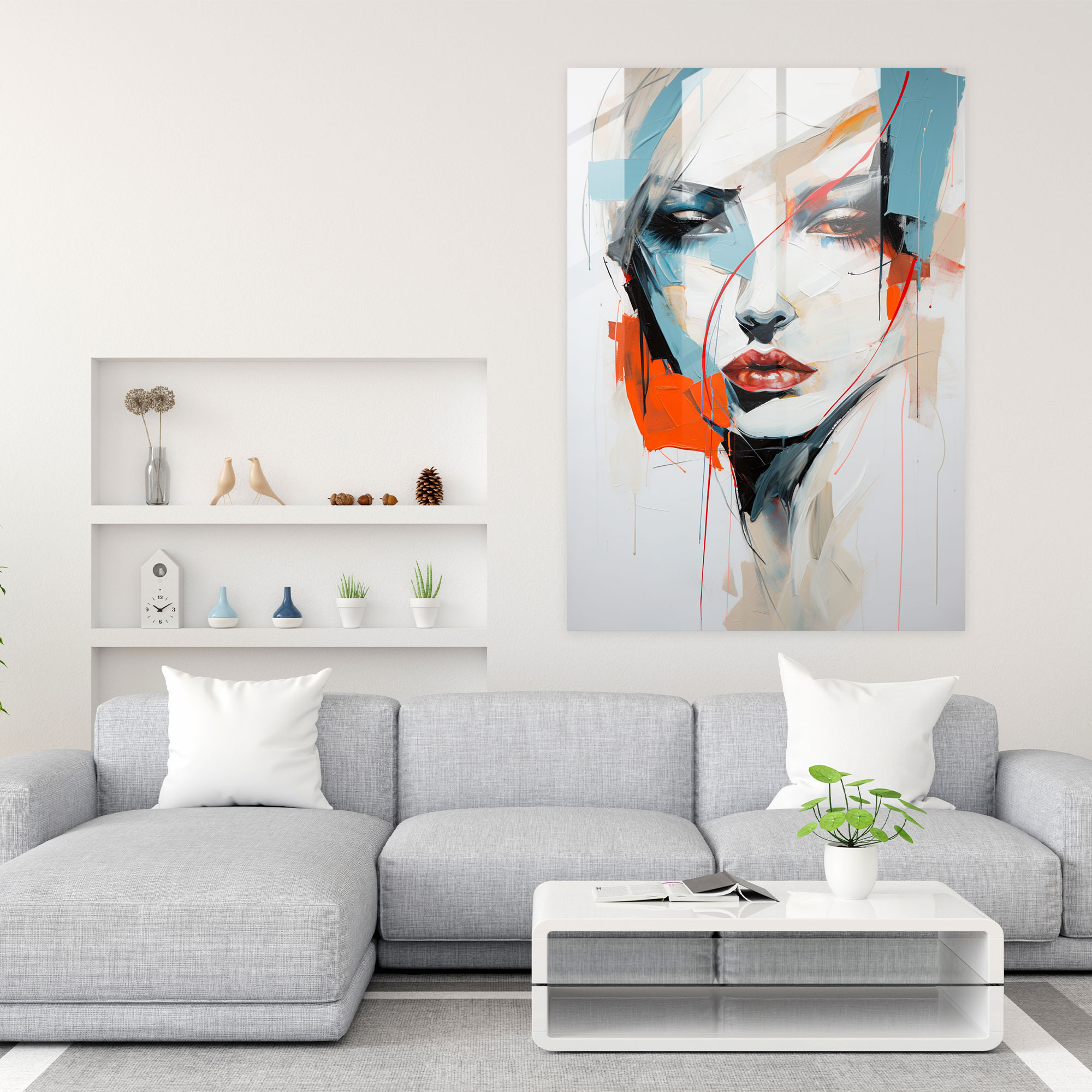 Pablo Picasso Tarzı Cam Sanatı - Cam Tablo Modern Sanat İfade Edici Çizgiler