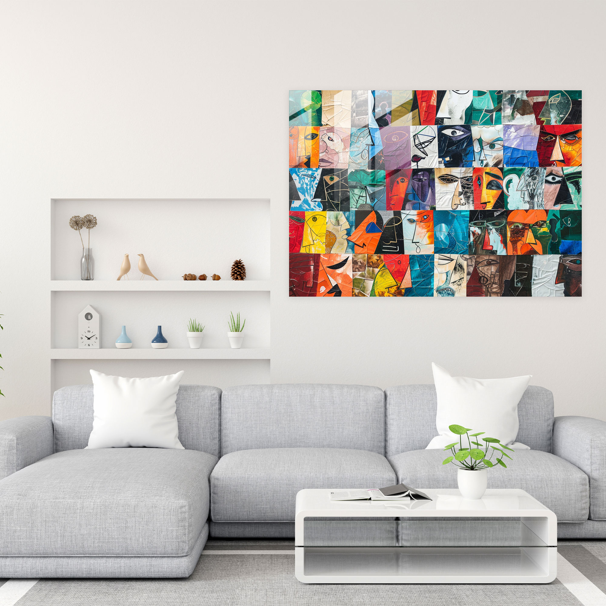 Pablo Picasso Home Decoration - Colorful Collage - Pablo Picasso, Glass Art, Home Decoration, Glass Print