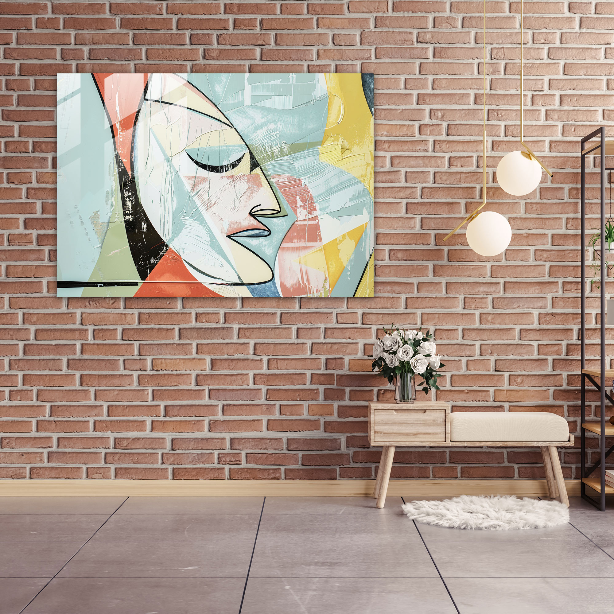 Pablo Picasso Glass Print Home Decoration - Pablo Picasso, Modern Art, Dynamic Shapes, Pastel Palette