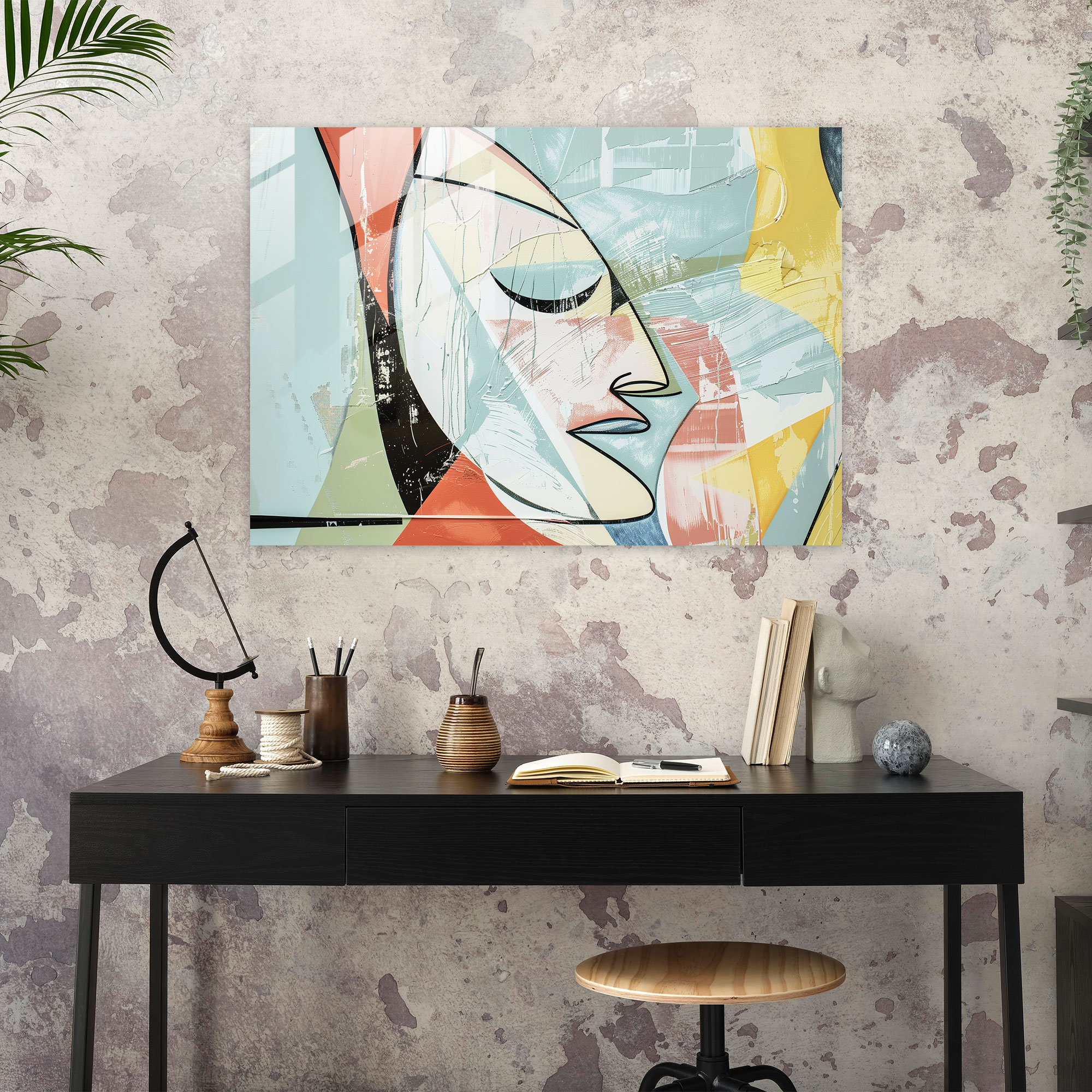 Pablo Picasso Glass Print Home Decoration - Pablo Picasso, Modern Art, Dynamic Shapes, Pastel Palette