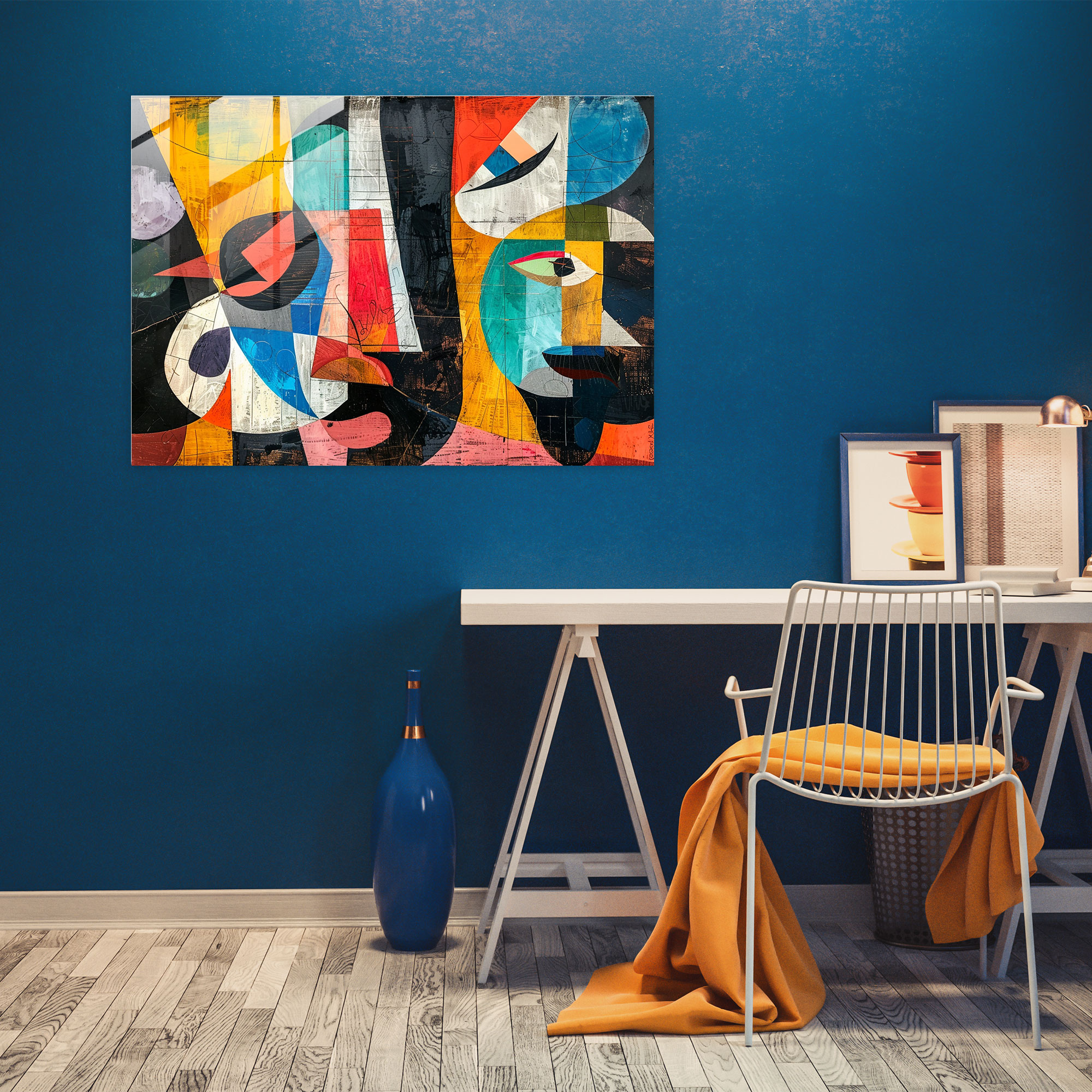 Pablo Picasso Glass Print - Colorful Collage - Pablo Picasso, Colorful, Pablo Picasso, Abstract Art