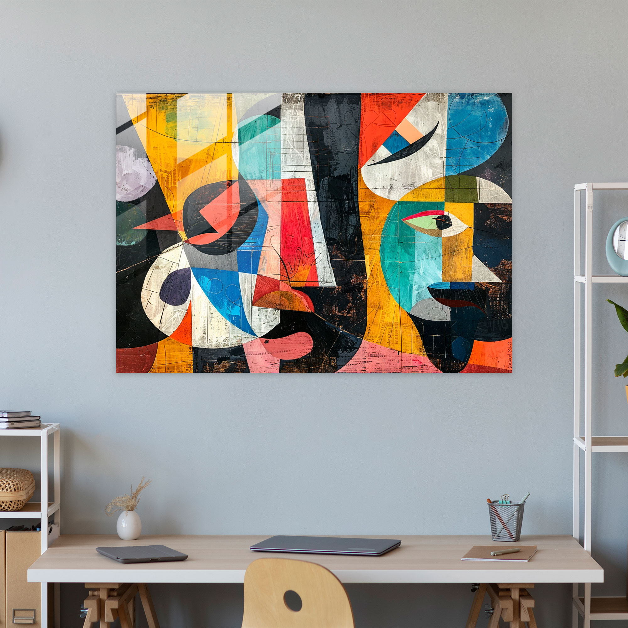 Pablo Picasso Glass Print - Colorful Collage - Pablo Picasso, Colorful, Pablo Picasso, Abstract Art