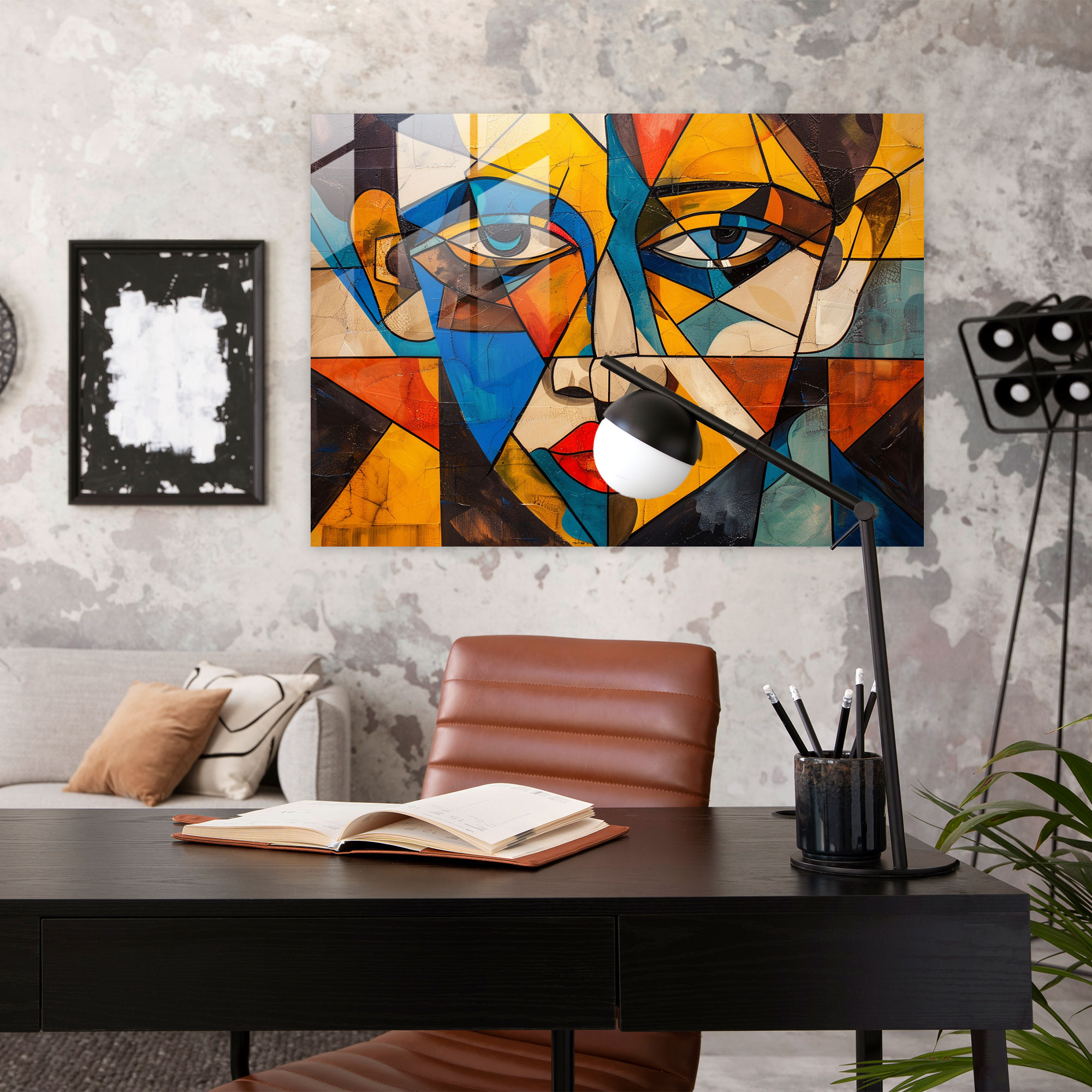 Pablo Picasso Modern Art - Cubist Distorted Portrait - Pablo Picasso, Distorted Shapes, Glass Print, Cubist Portrait