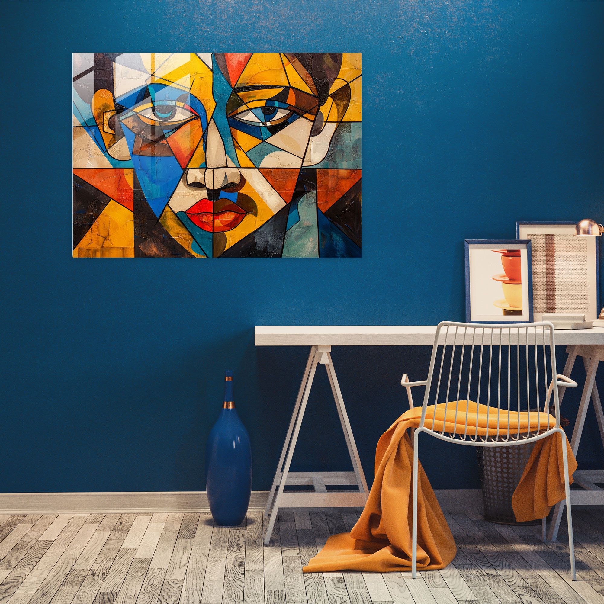 Pablo Picasso Modern Art - Cubist Distorted Portrait - Pablo Picasso, Distorted Shapes, Glass Print, Cubist Portrait