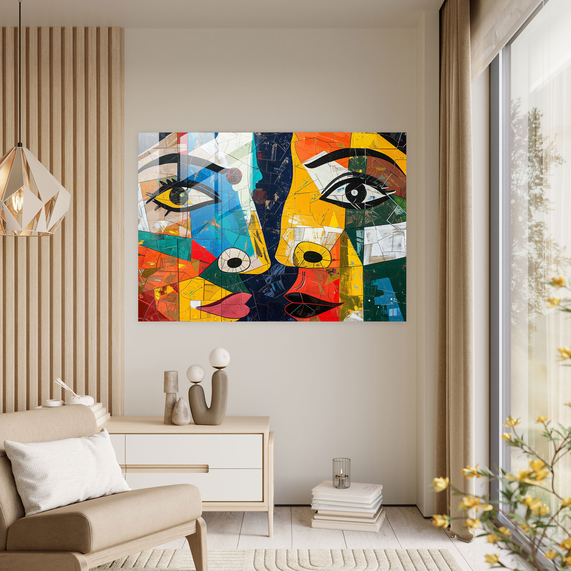 Vibrant Cubism Pablo Picasso Glass Print - Pablo Picasso, Glass Print, Home Decoration, Pablo Picasso