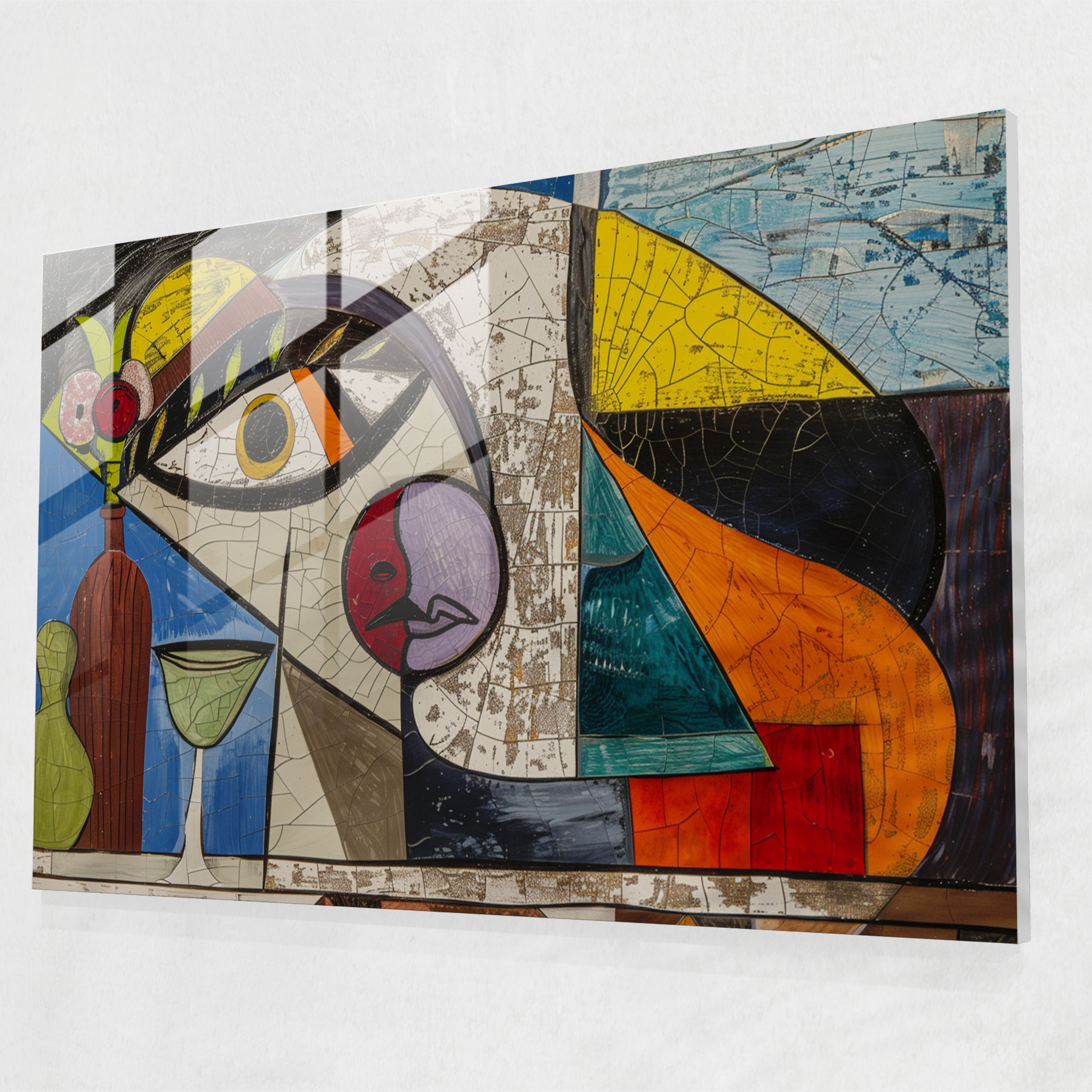 Pablo Picasso Glass Print: Whimsical Surrealist Composition - Pablo Picasso, Glass Art, Artistic Decor, Surrealist Composition