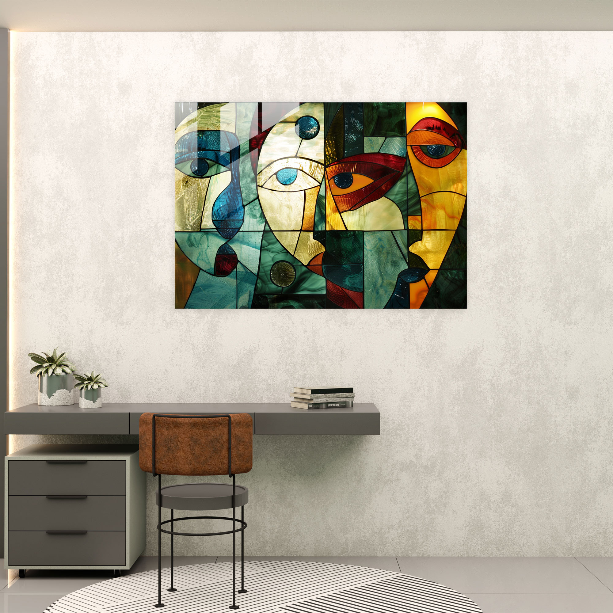 Pablo Picasso Glass Wall Art - Collage Of Faces And Shapes - Pablo Picasso, Faces And Shapes, Collage Art, Pablo Picasso