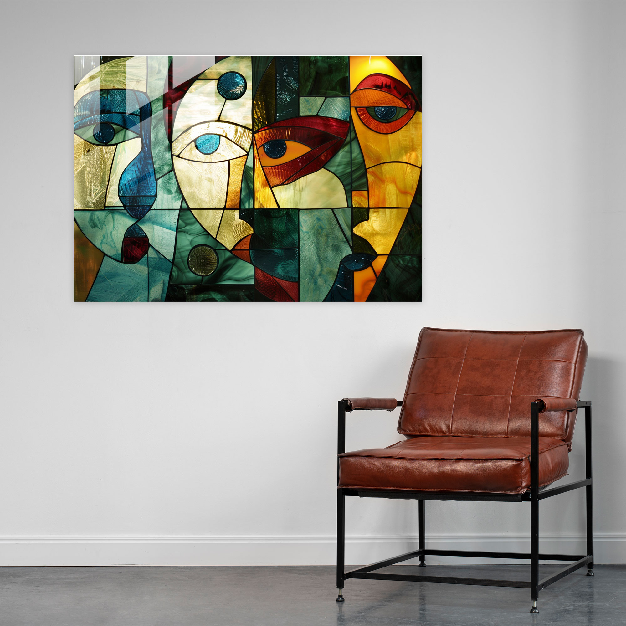 Pablo Picasso Glass Wall Art - Collage Of Faces And Shapes - Pablo Picasso, Faces And Shapes, Collage Art, Pablo Picasso