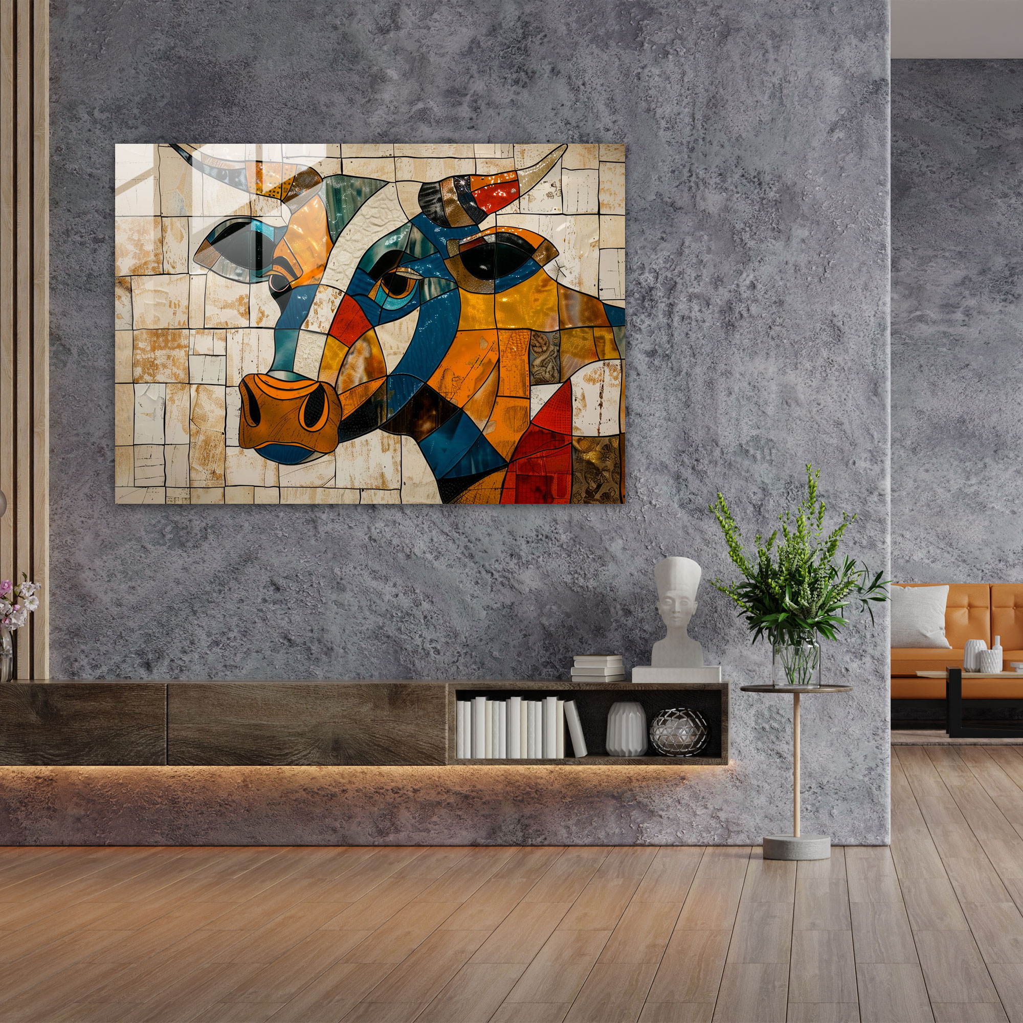 Pablo Picasso Glass Print - Bull Portrait - Pablo Picasso, Pablo Picasso, Bull Portrait, Glass Print