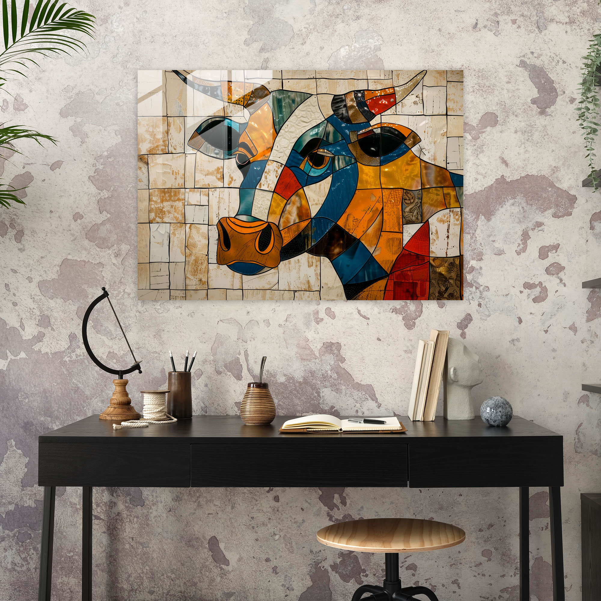 Pablo Picasso Glass Print - Bull Portrait - Pablo Picasso, Pablo Picasso, Bull Portrait, Glass Print