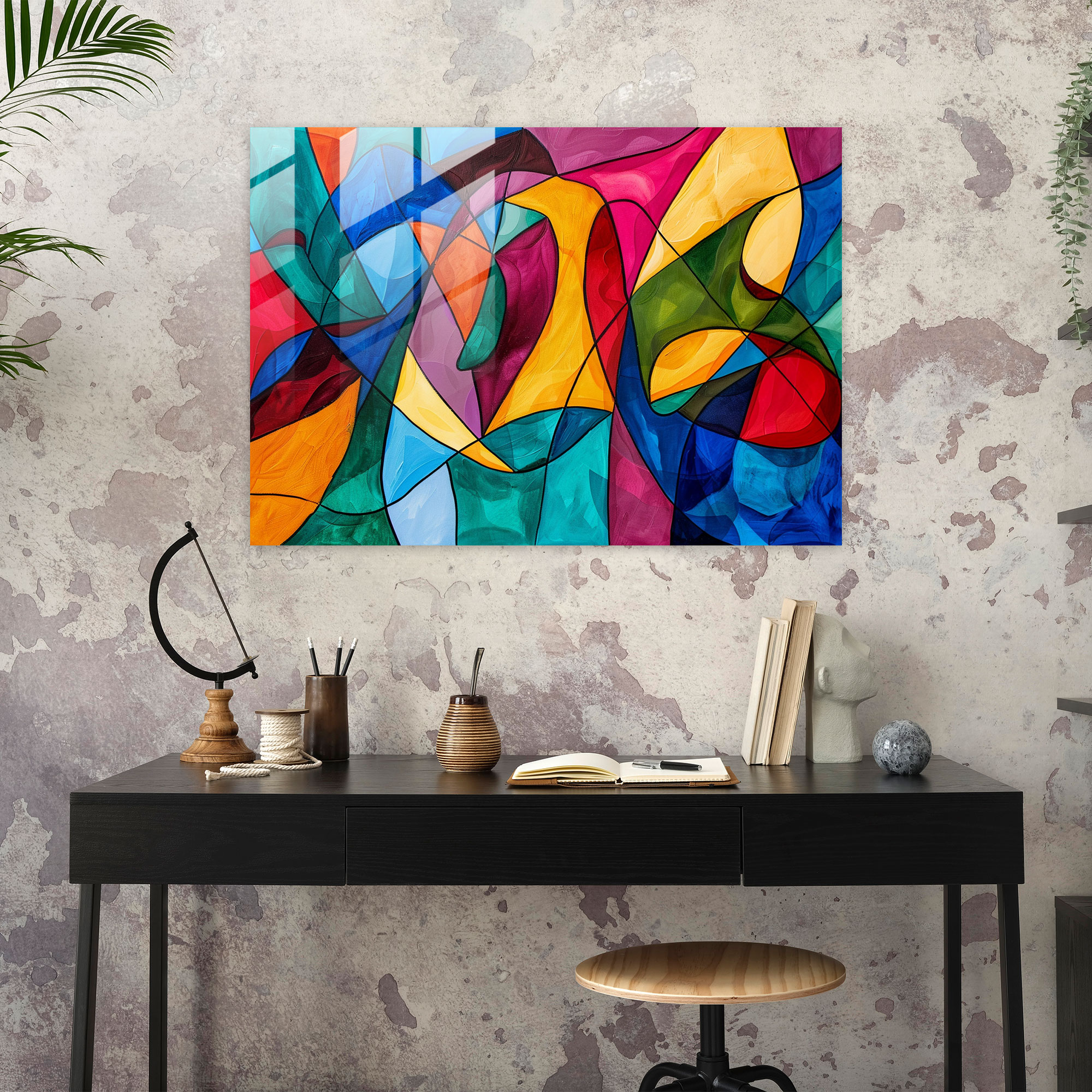 Pablo Picasso Glass Print - Colorful Abstract Shapes - Pablo Picasso, Pablo Picasso, Home Decoration, Modern Art