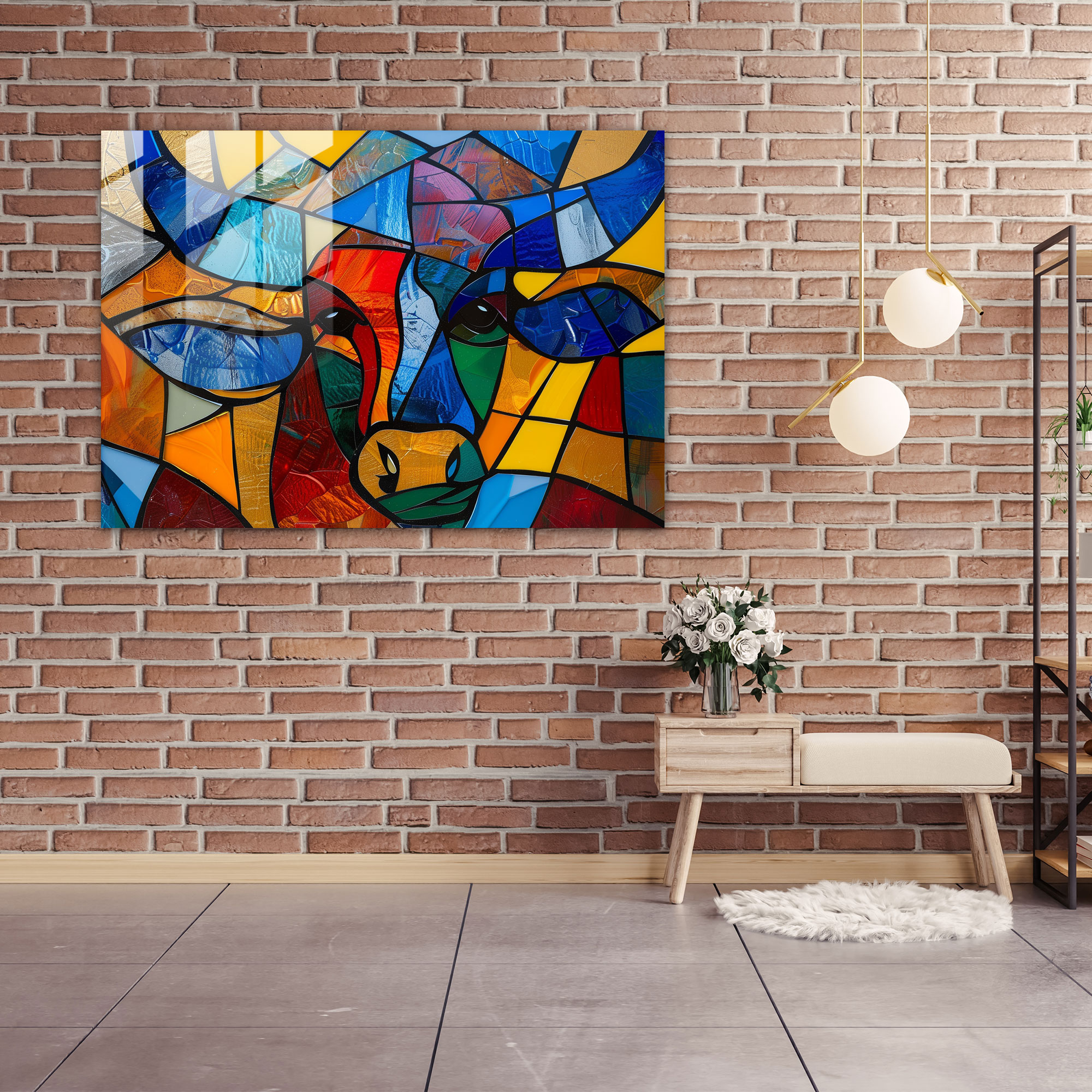 Pablo Picasso Glass Wall Art - Vibrant Bull Portrait - Pablo Picasso, Home Decoration, Glass Wall Art, Glass Art