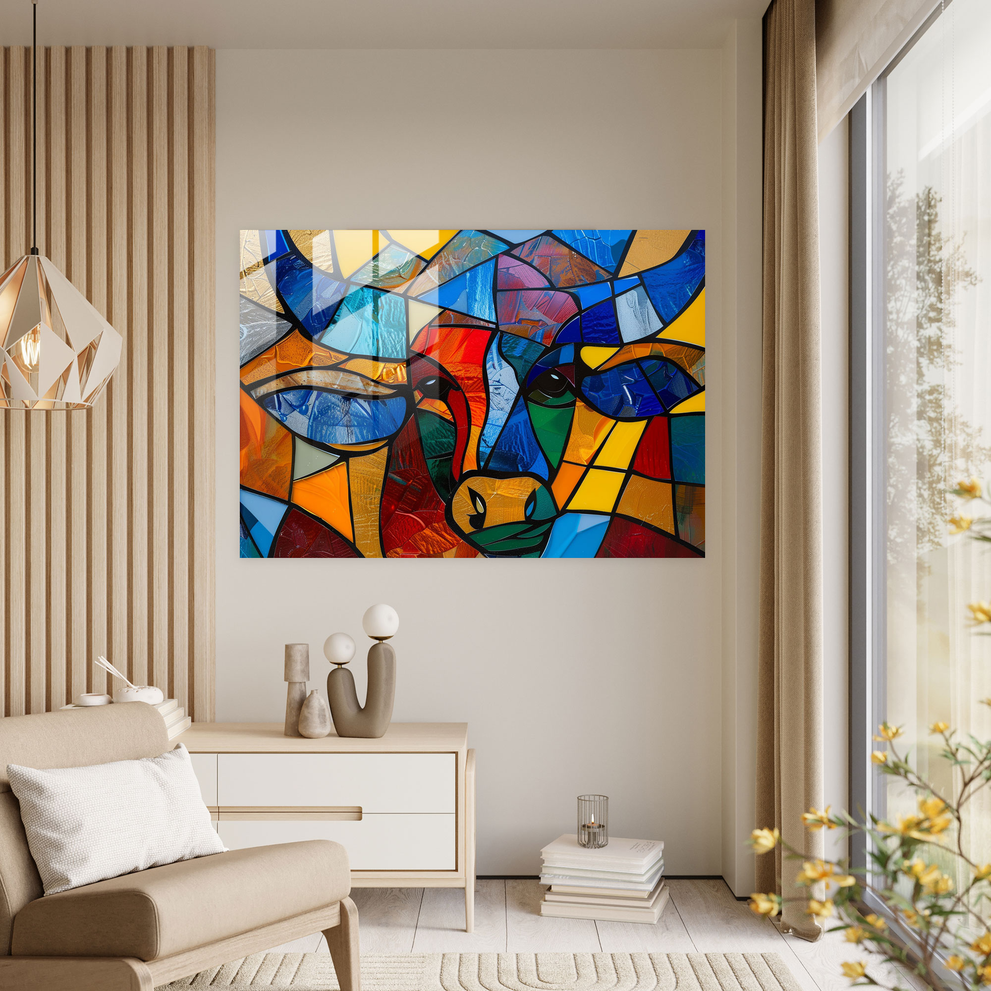 Pablo Picasso Glass Wall Art - Vibrant Bull Portrait - Pablo Picasso, Home Decoration, Glass Wall Art, Glass Art