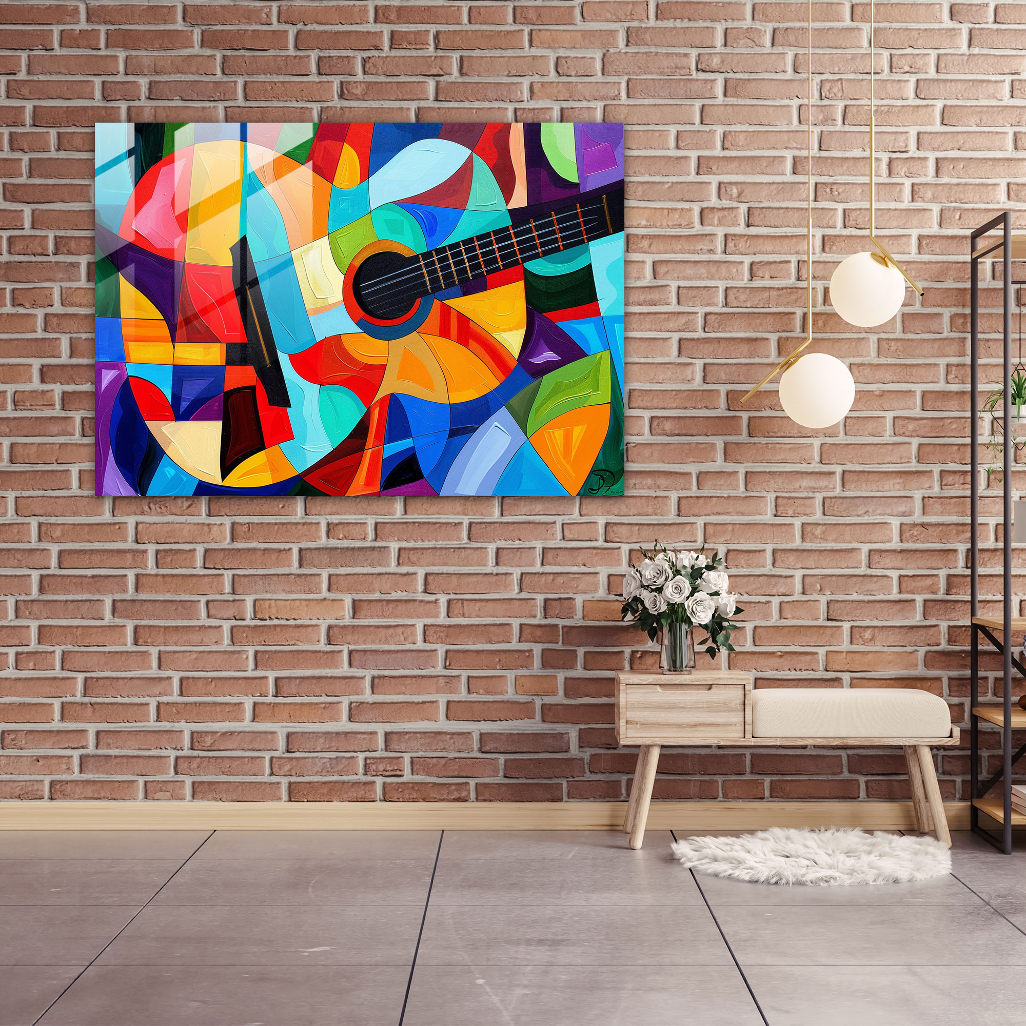Pablo Picasso Glass Art - Cubist Guitar Design - Pablo Picasso, Vibrant Colors, Pablo Picasso, Glass Art