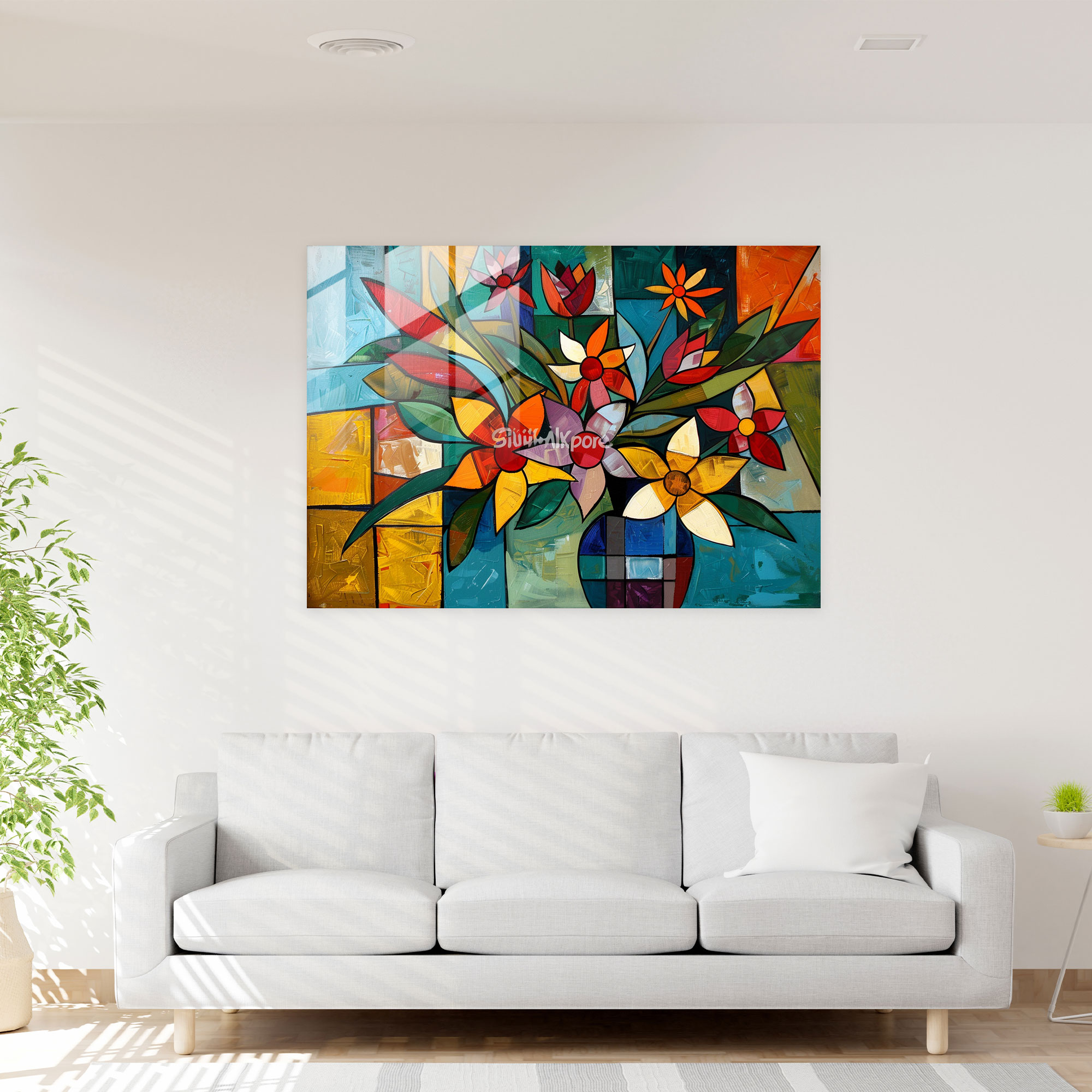 Pablo Picasso Glass Wall Art - Flower Bouquet - Pablo Picasso, Cubist Interpretation, Pablo Picasso, Glass Wall Art