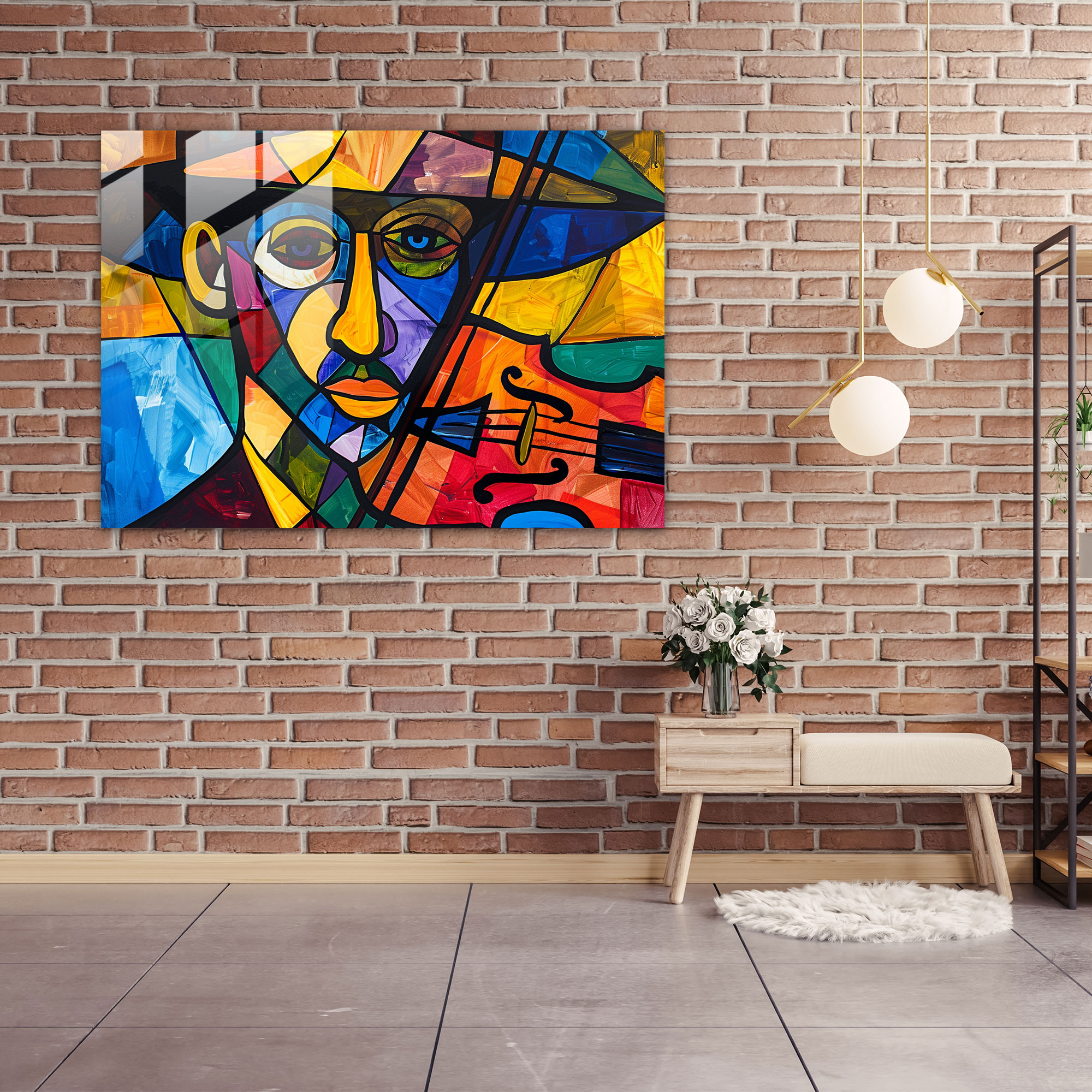 Pablo Picasso Glass Art - Violinist Portrait - Pablo Picasso, Glass Art, Abstract Portrait, Violinist Portrait