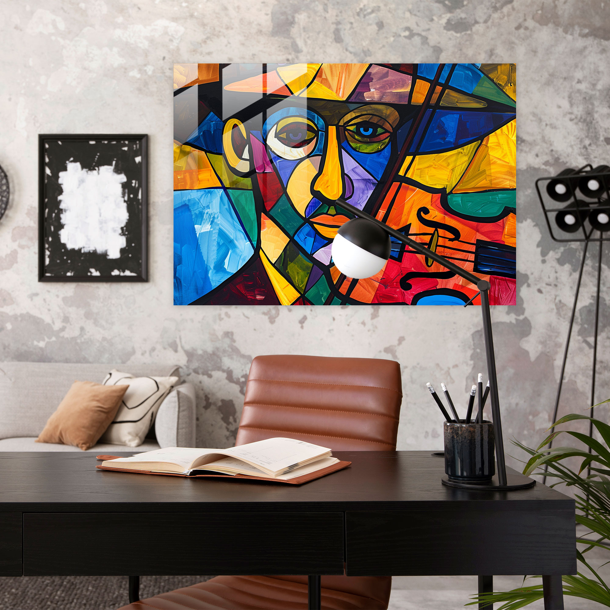 Pablo Picasso Glass Art - Violinist Portrait - Pablo Picasso, Glass Art, Abstract Portrait, Violinist Portrait