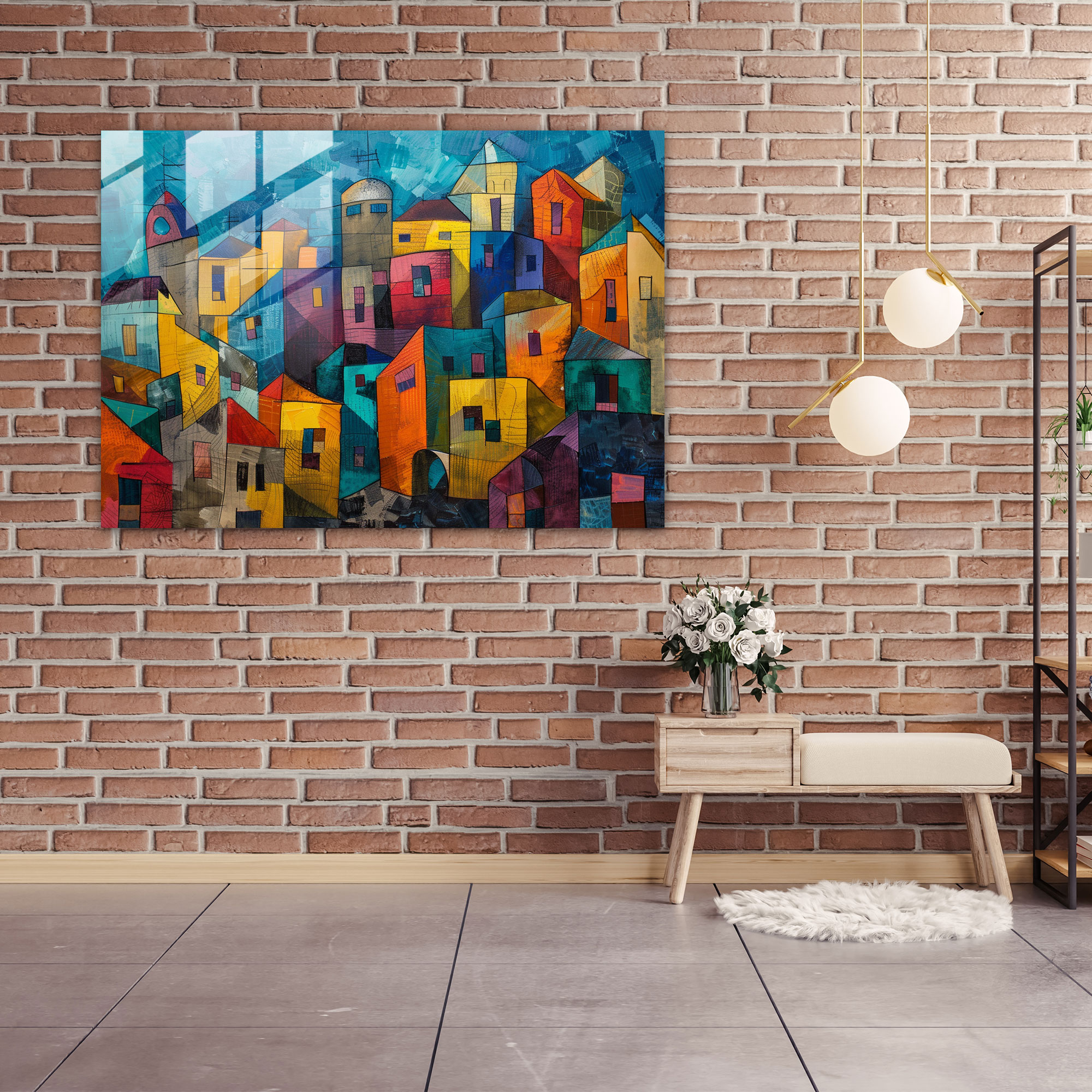 Modern Art Glass Wall Art - Cubist Cityscape - Pablo Picasso, Glass Wall Art, Glass Art, Pablo Picasso