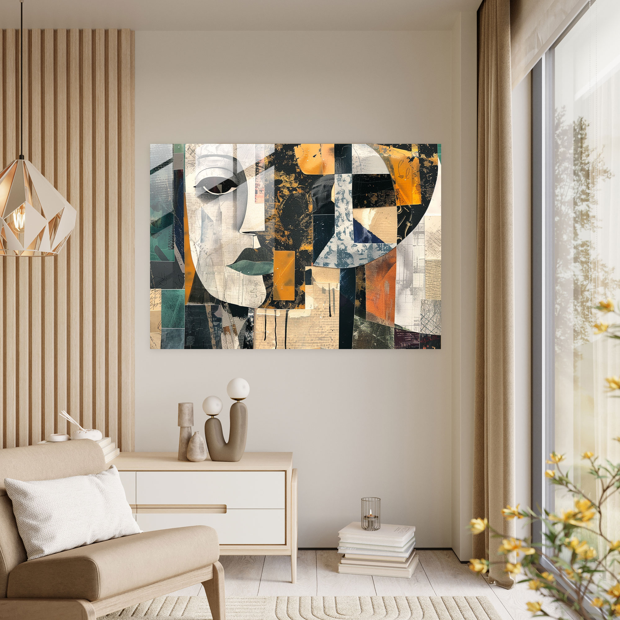 Pablo Picasso Collage Glass Print - Pablo Picasso, Home Decoration, Glass Print, Mixed Media Elements