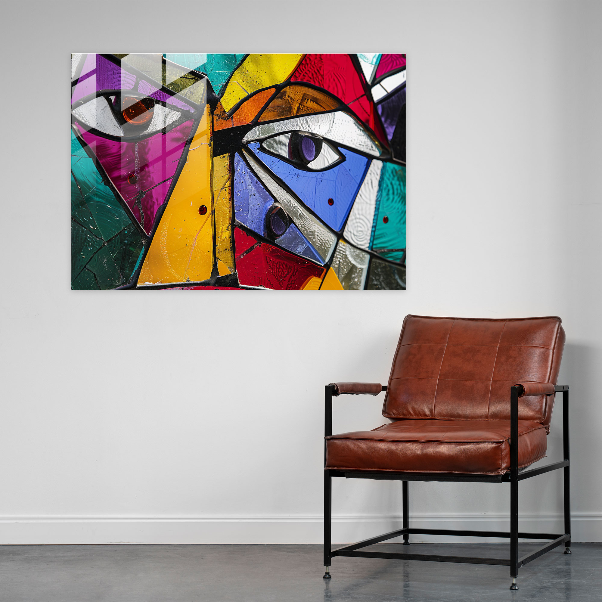 Pablo Picasso Geometric Fusion Glass Print - Pablo Picasso, Vibrant Colors, Pablo Picasso, Abstract