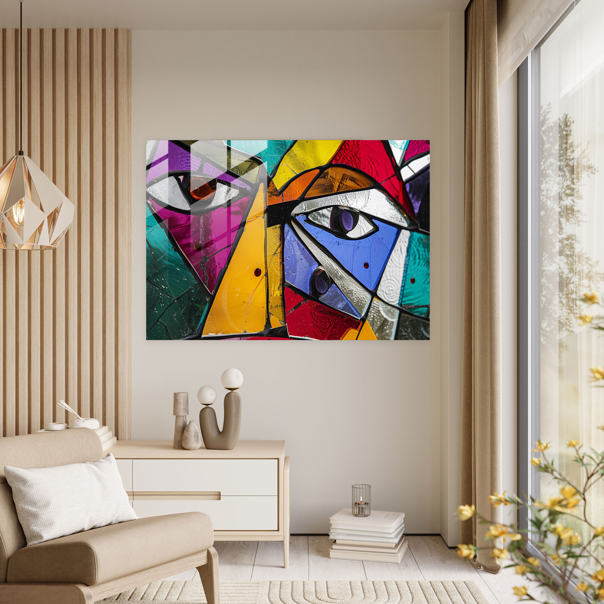 Pablo Picasso Geometric Fusion Glass Print - Pablo Picasso, Vibrant Colors, Pablo Picasso, Abstract