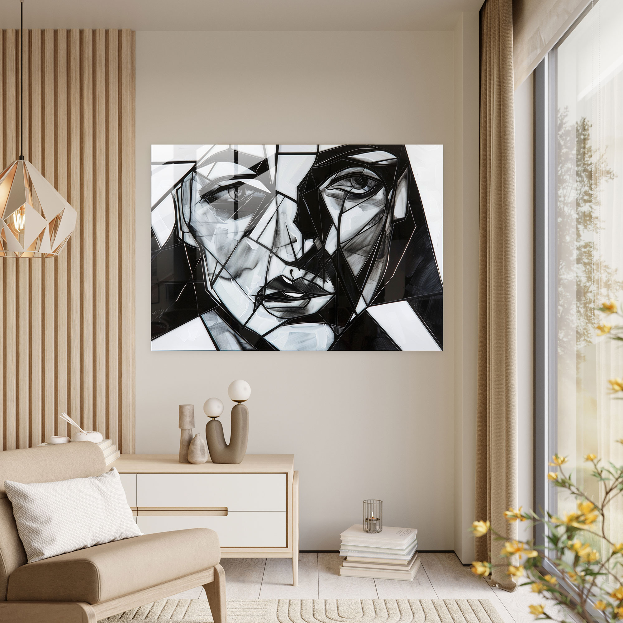 Pablo Picasso Cubist Portrait Glass Wall Art - Pablo Picasso, Black And White, Pablo Picasso, Portrait