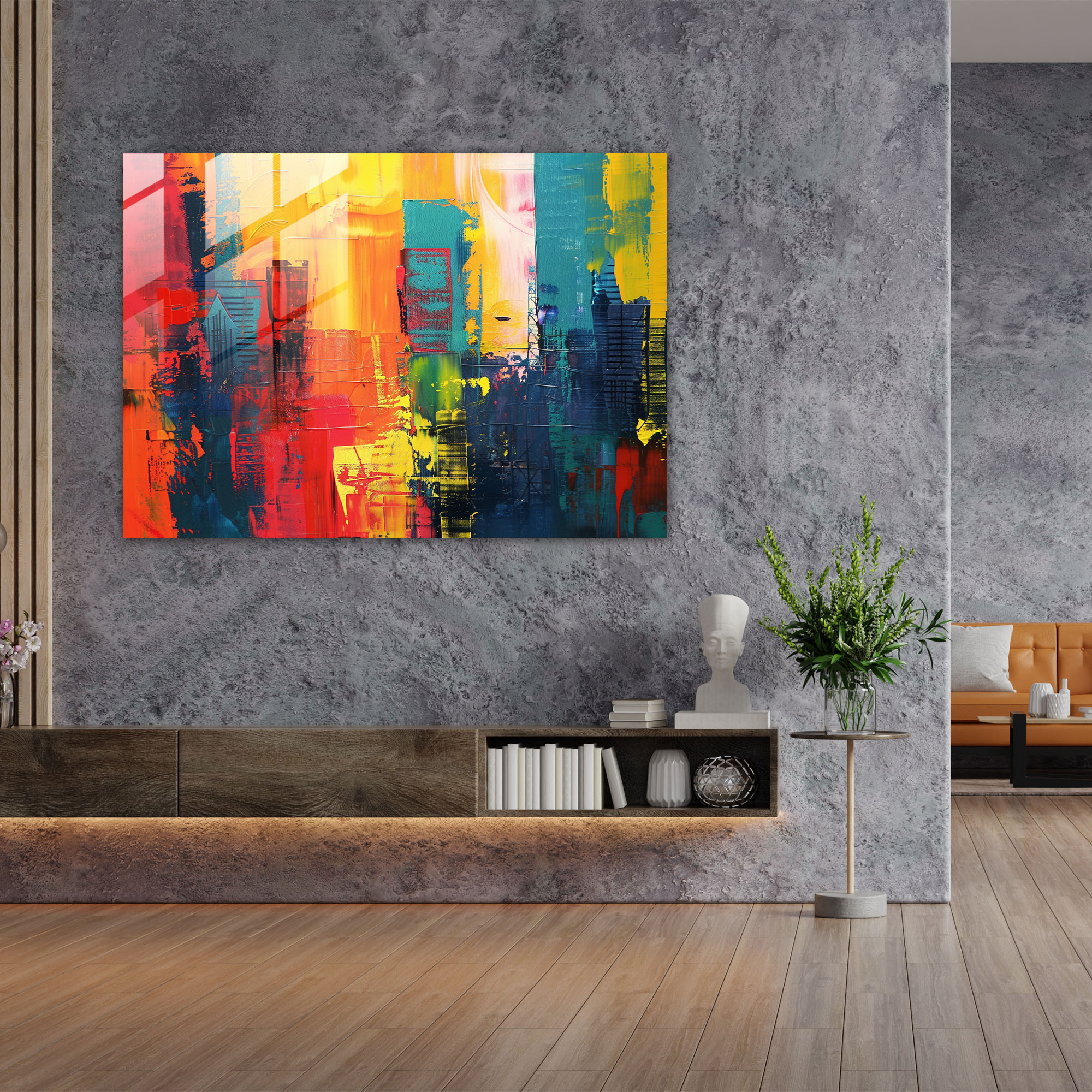 Pablo Picasso Vibrant Cityscape Glass Print - Pablo Picasso, Glass Print, Contemporary, Modern Art