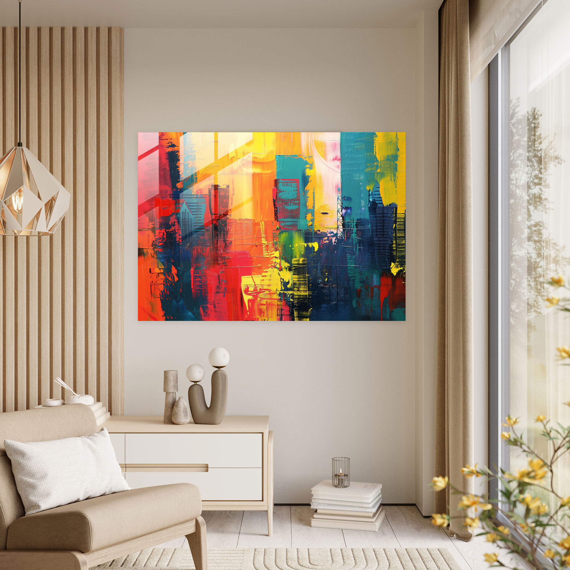 Pablo Picasso Vibrant Cityscape Glass Print - Pablo Picasso, Glass Print, Contemporary, Modern Art