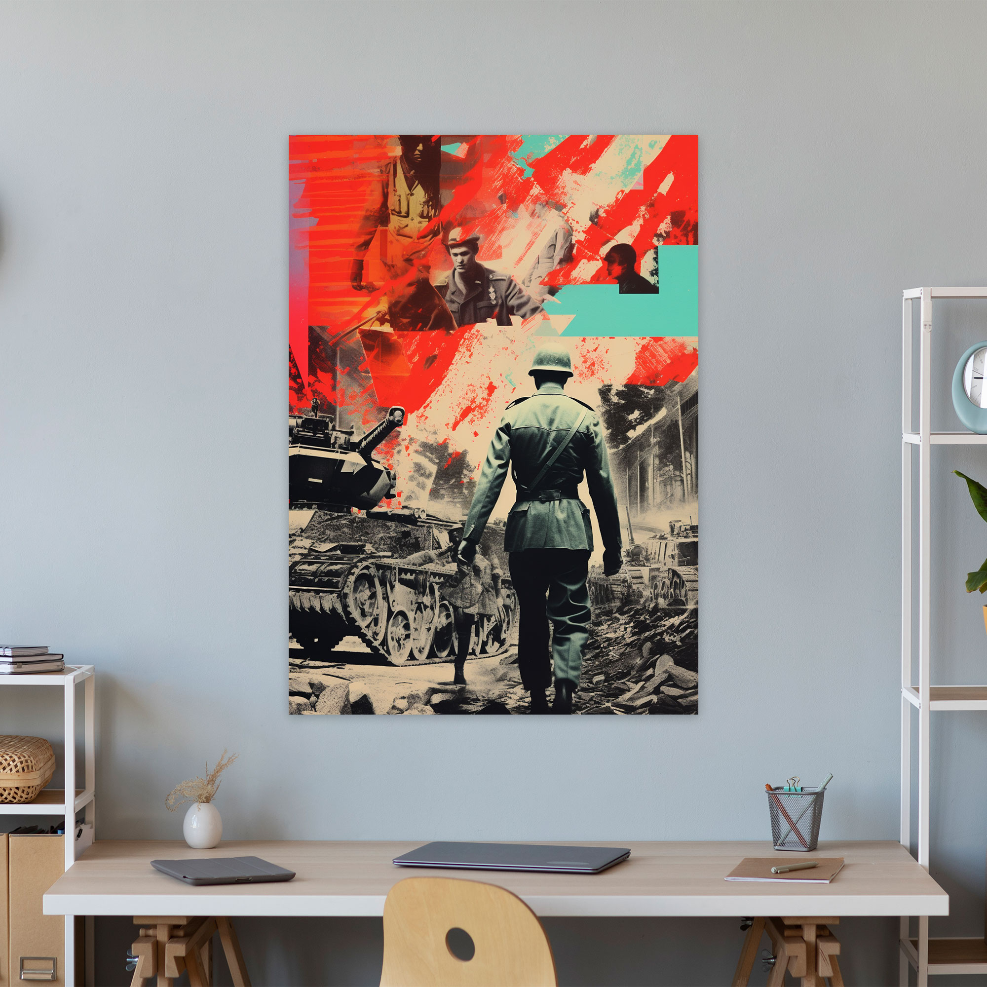 Pablo Picasso Style Wall Decoration - Pablo Picasso, War-Themed Collage, Contrasting Colors, Pablo Picasso Style