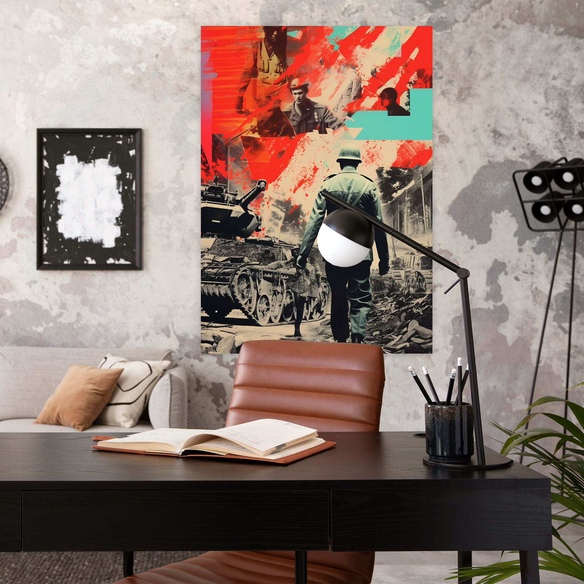 Pablo Picasso Style Wall Decoration - Pablo Picasso, War-Themed Collage, Contrasting Colors, Pablo Picasso Style